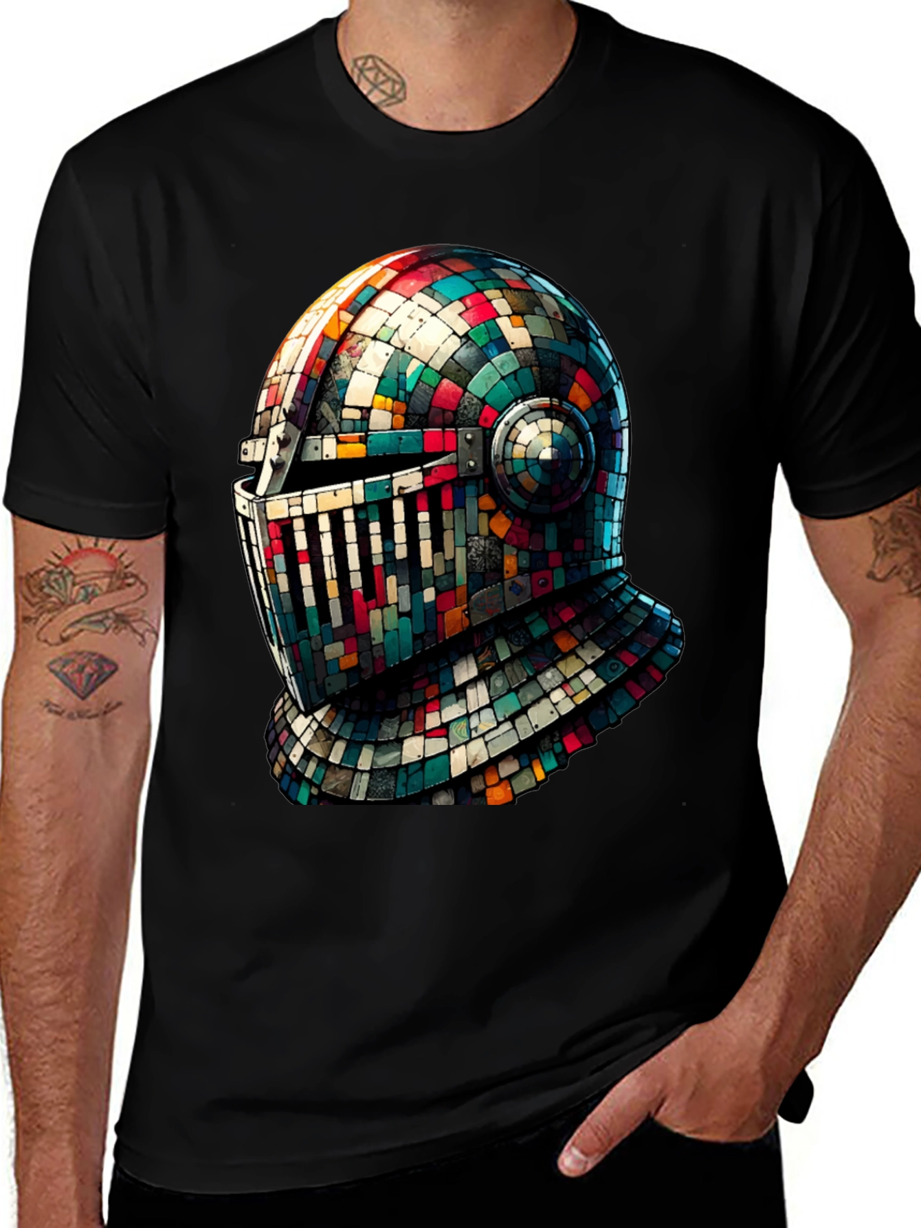 Variant 5 of Mosaic Knight Helmet Graphic T-Shirt
