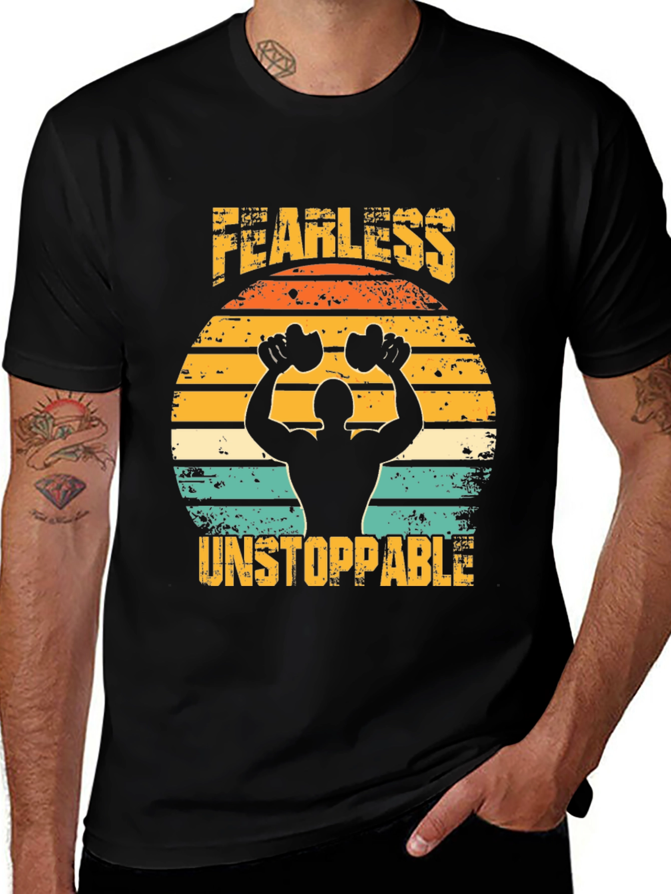 Variant 26 of Fearless Unstoppable Graphic Tee - Fitness Motivation