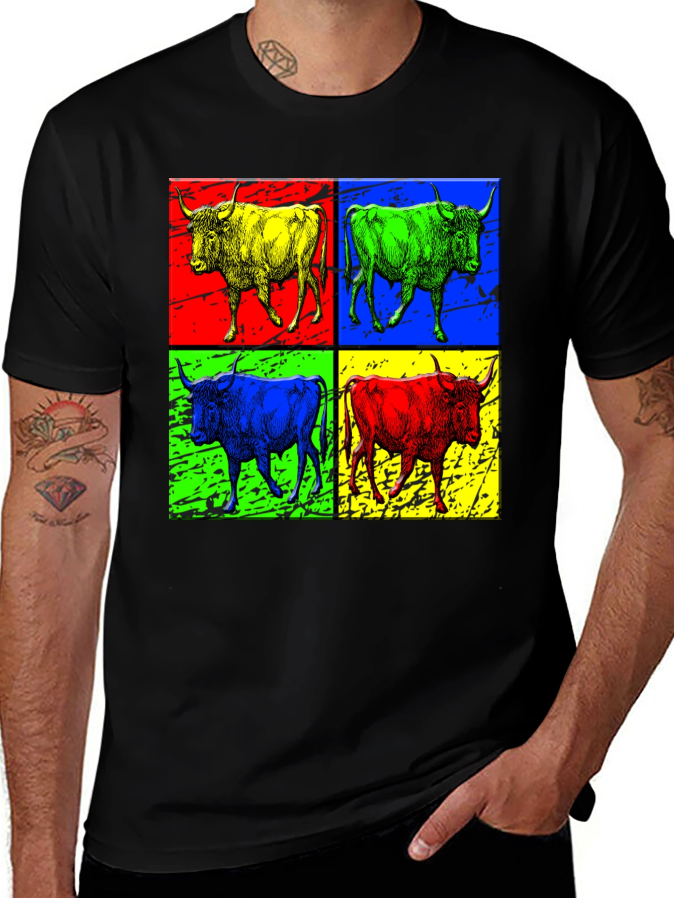 Variant 23 of Pop Art Bull Graphic Black T-Shirt