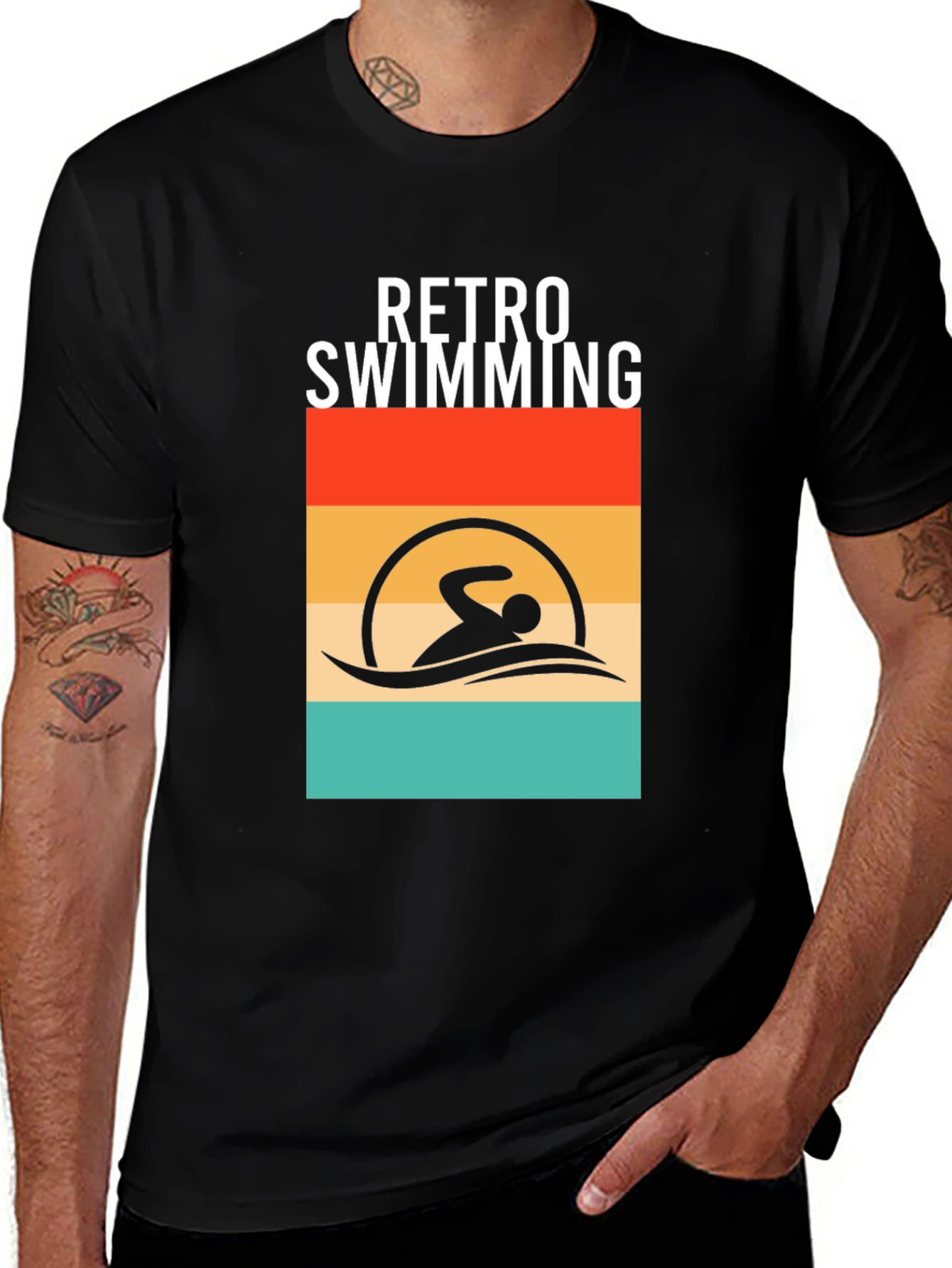 Variant 17 of Retro Swimming T-Shirt - Black Cotton Tee