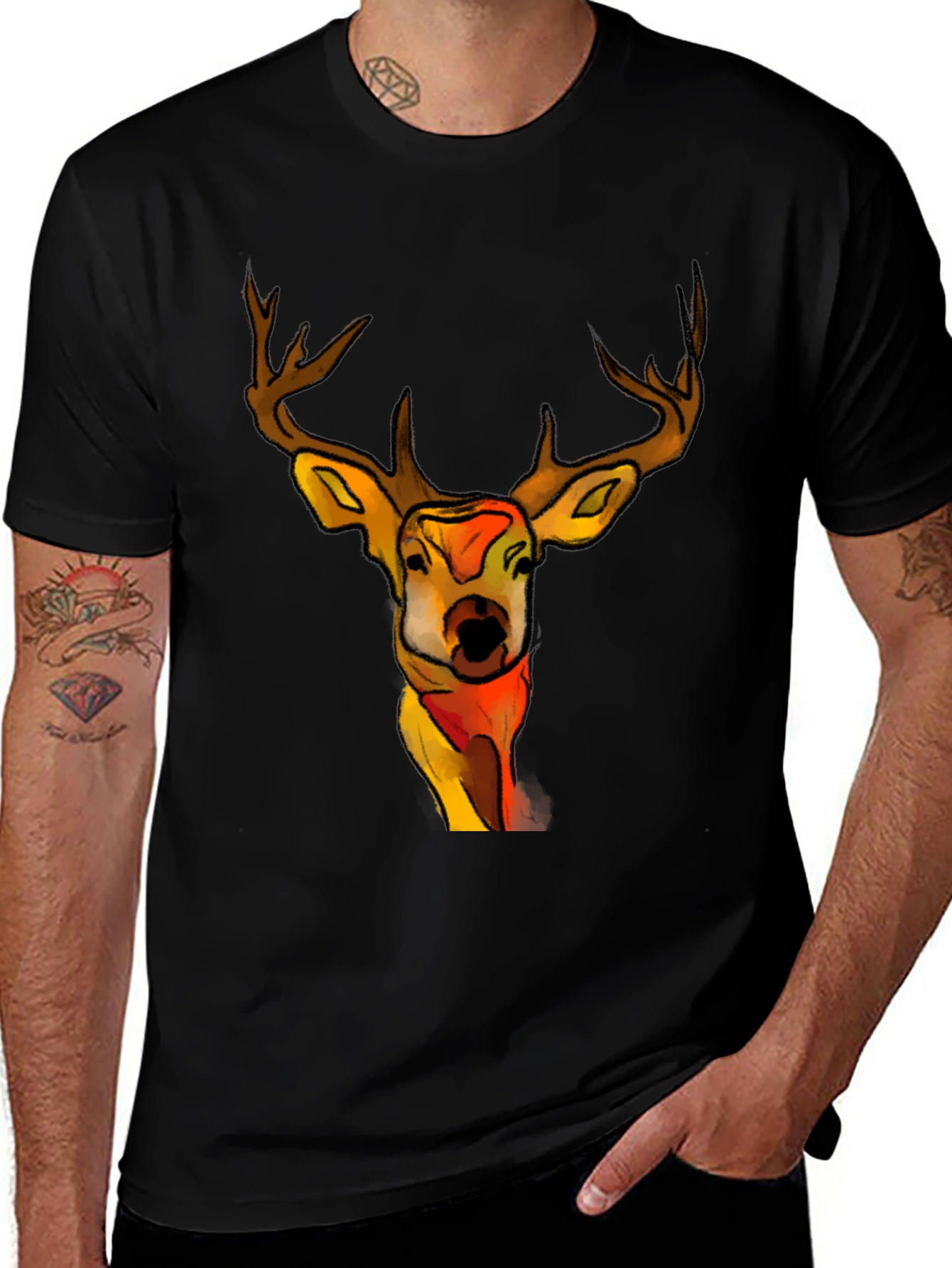 Variant 6 of Deer Graphic Black T-Shirt - Unique Animal Tee