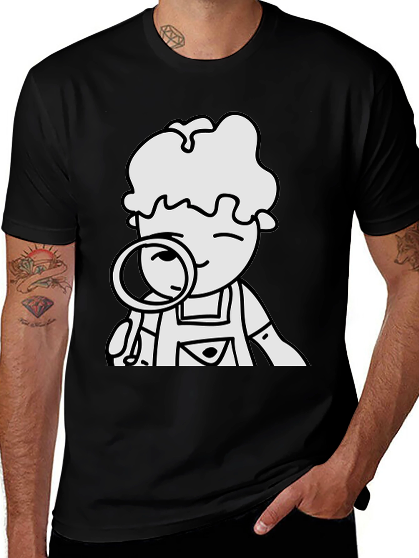 Variant 19 of Detective Cartoon Graphic Tee - Mens Black T-Shirt