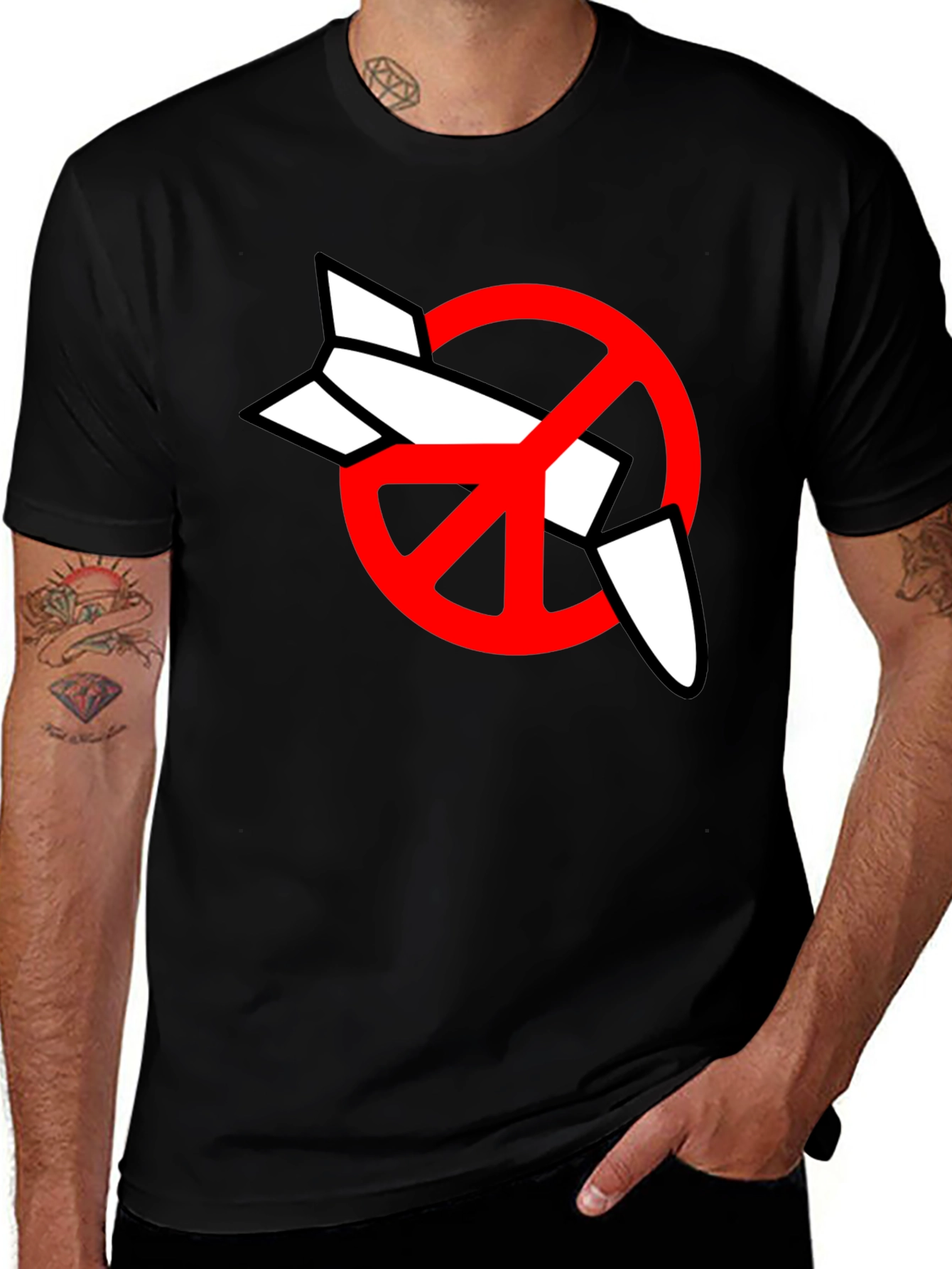 Variant 11 of Peace Not War T-Shirt - Black Crew Neck Tee