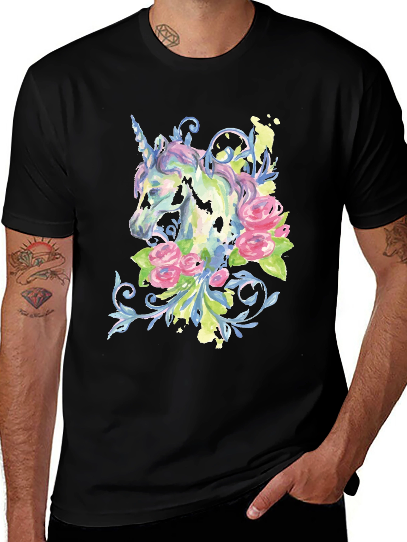 Variant 27 of Unicorn Floral Graphic T-Shirt - Stylish Men's Tee