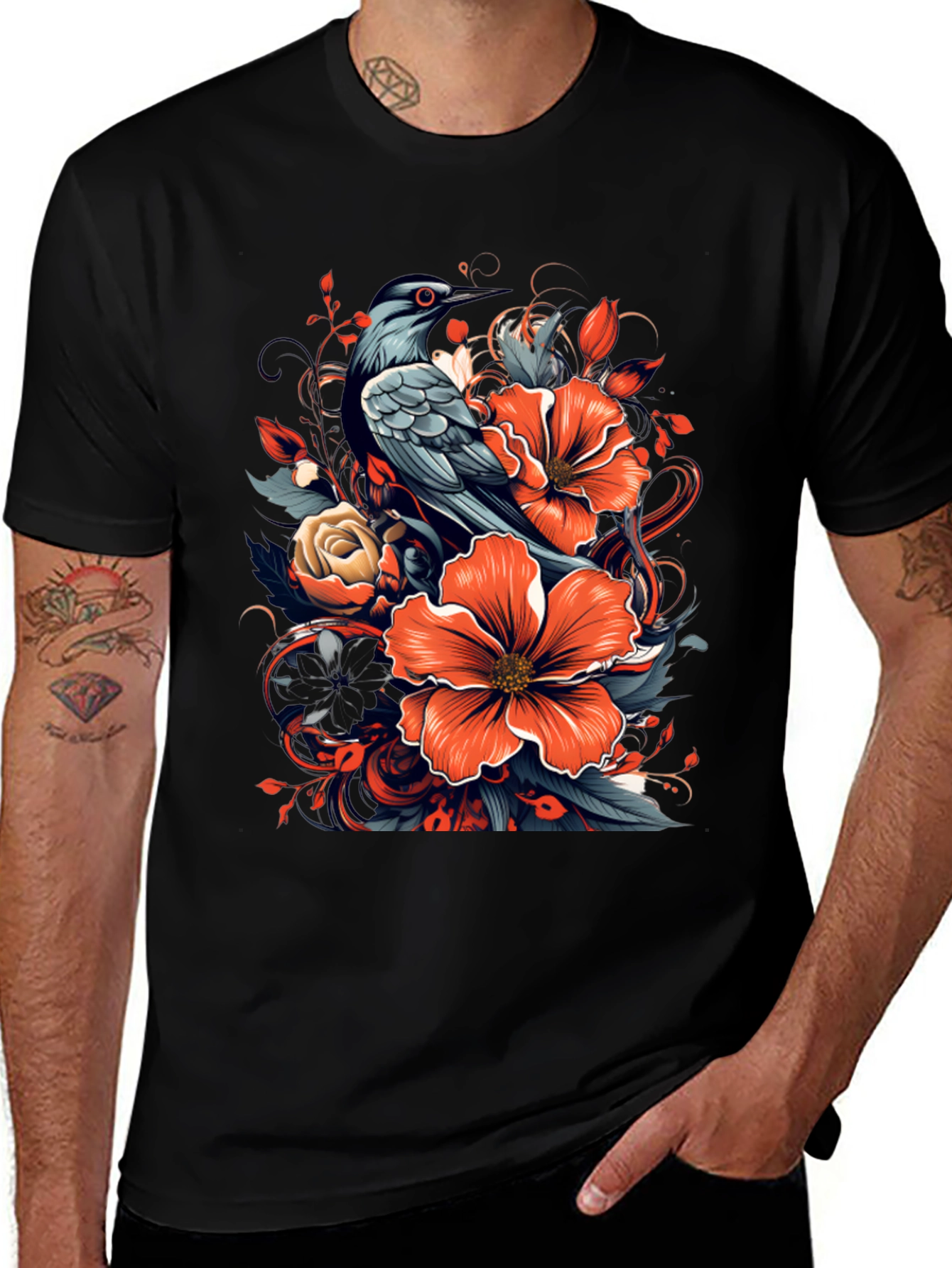 Variant 18 of Bird & Floral Graphic Tee - Stylish Comfort