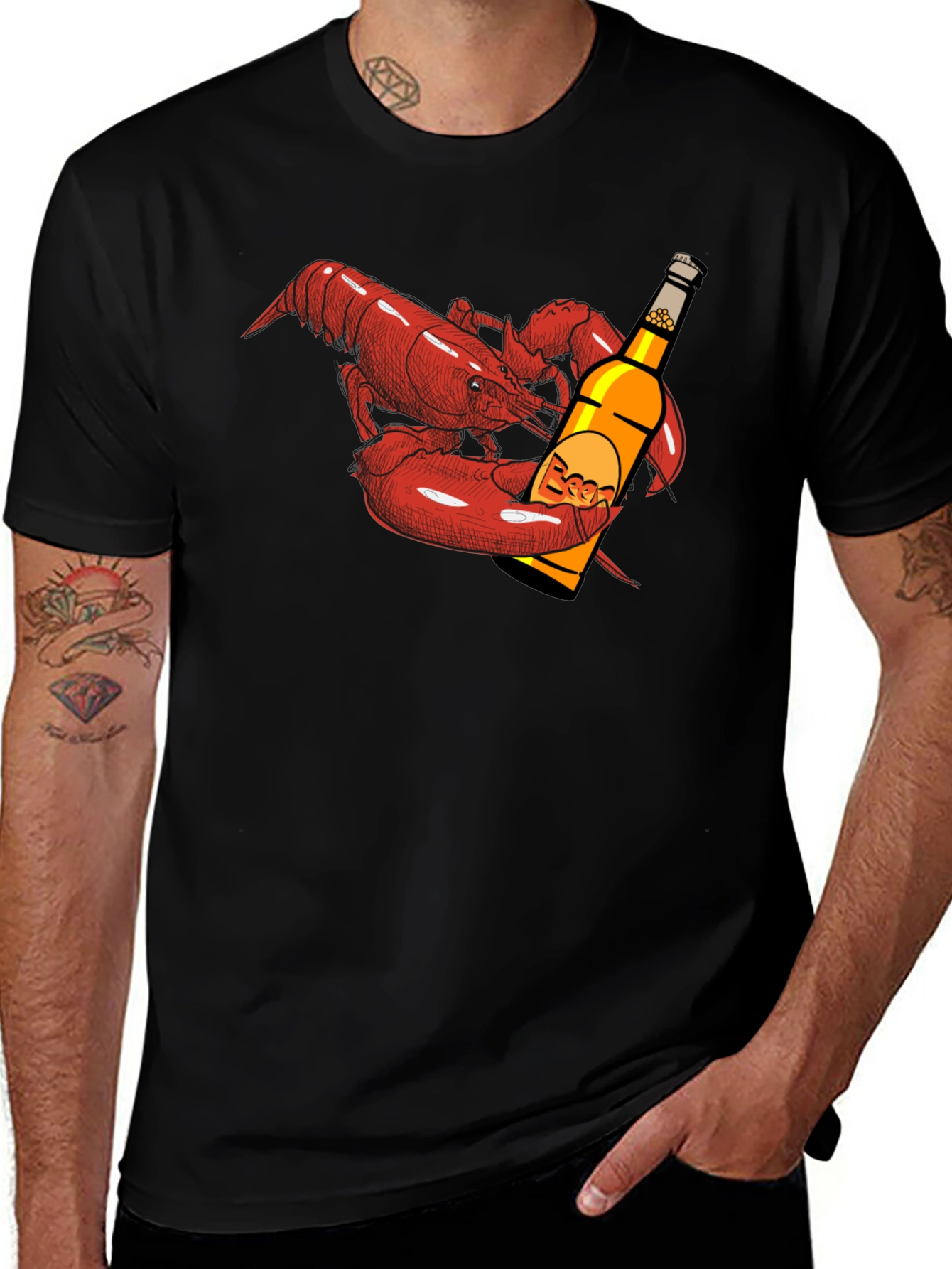Lobster Beer Lover Black T-Shirt
