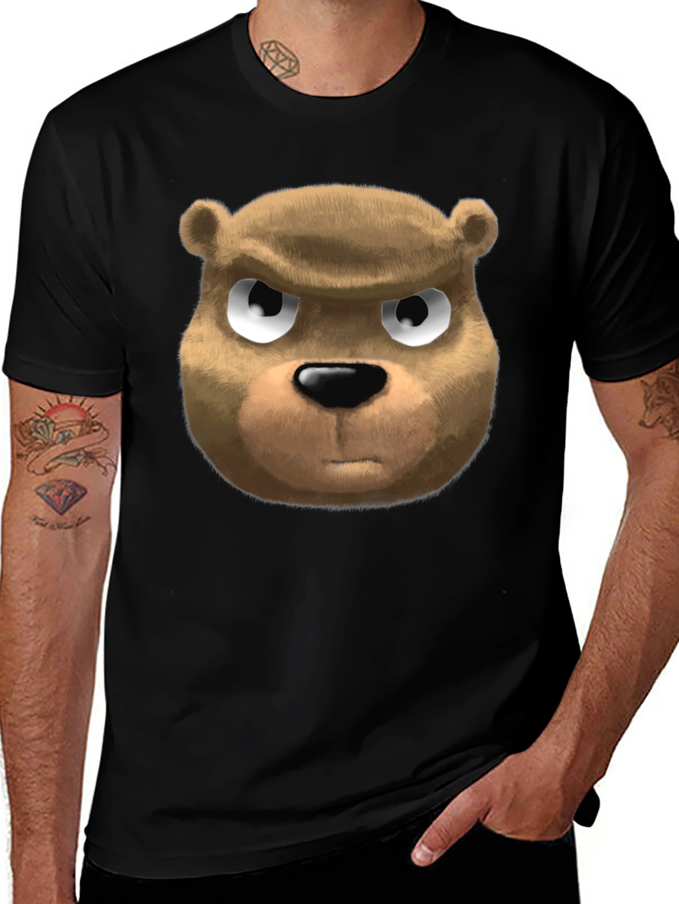 Variant 7 of Grumpy Bear Graphic Tee - Black Cotton Blend
