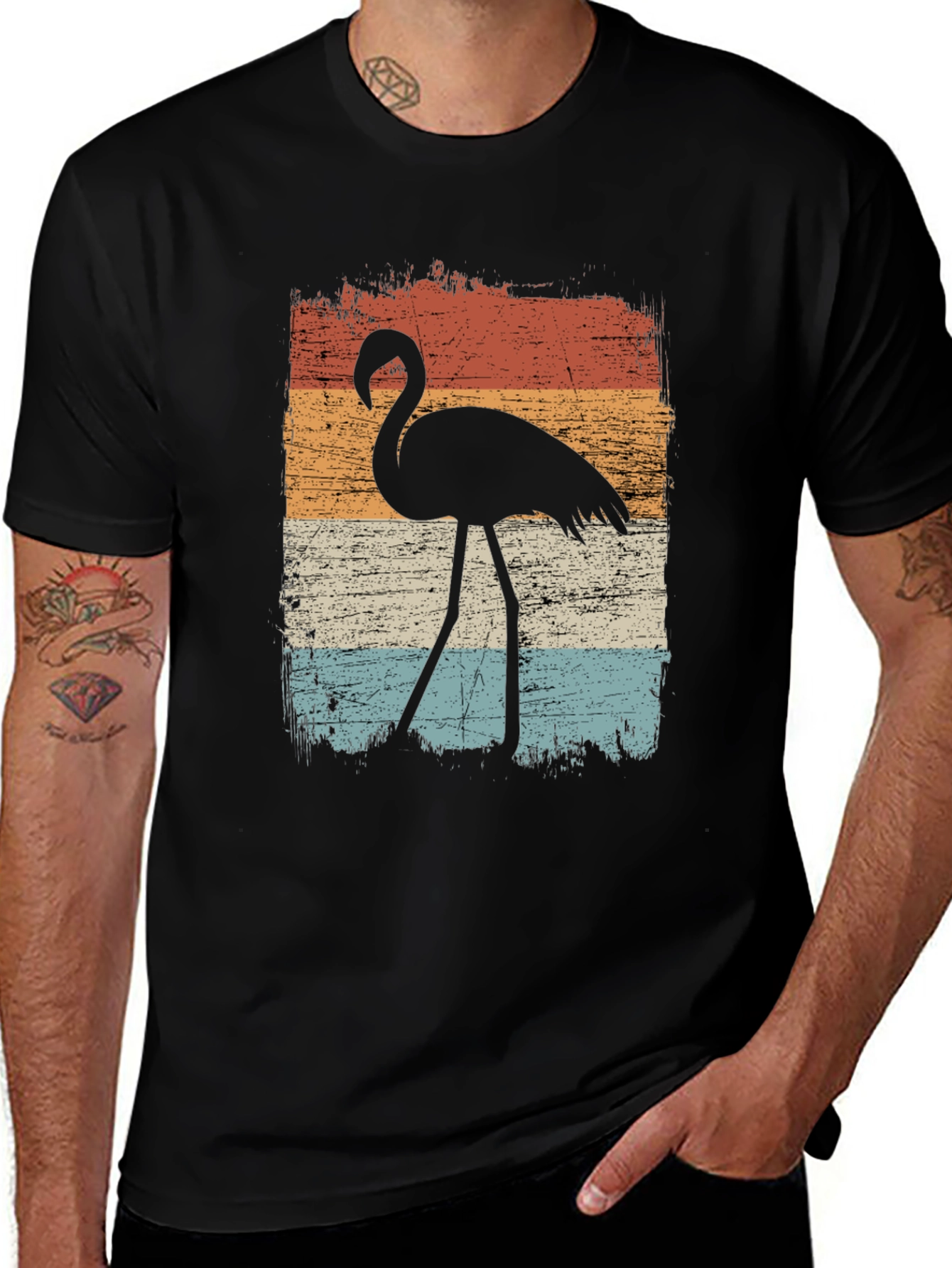 Variant 25 of Retro Flamingo Graphic Tee - Men's Black T-Shirt