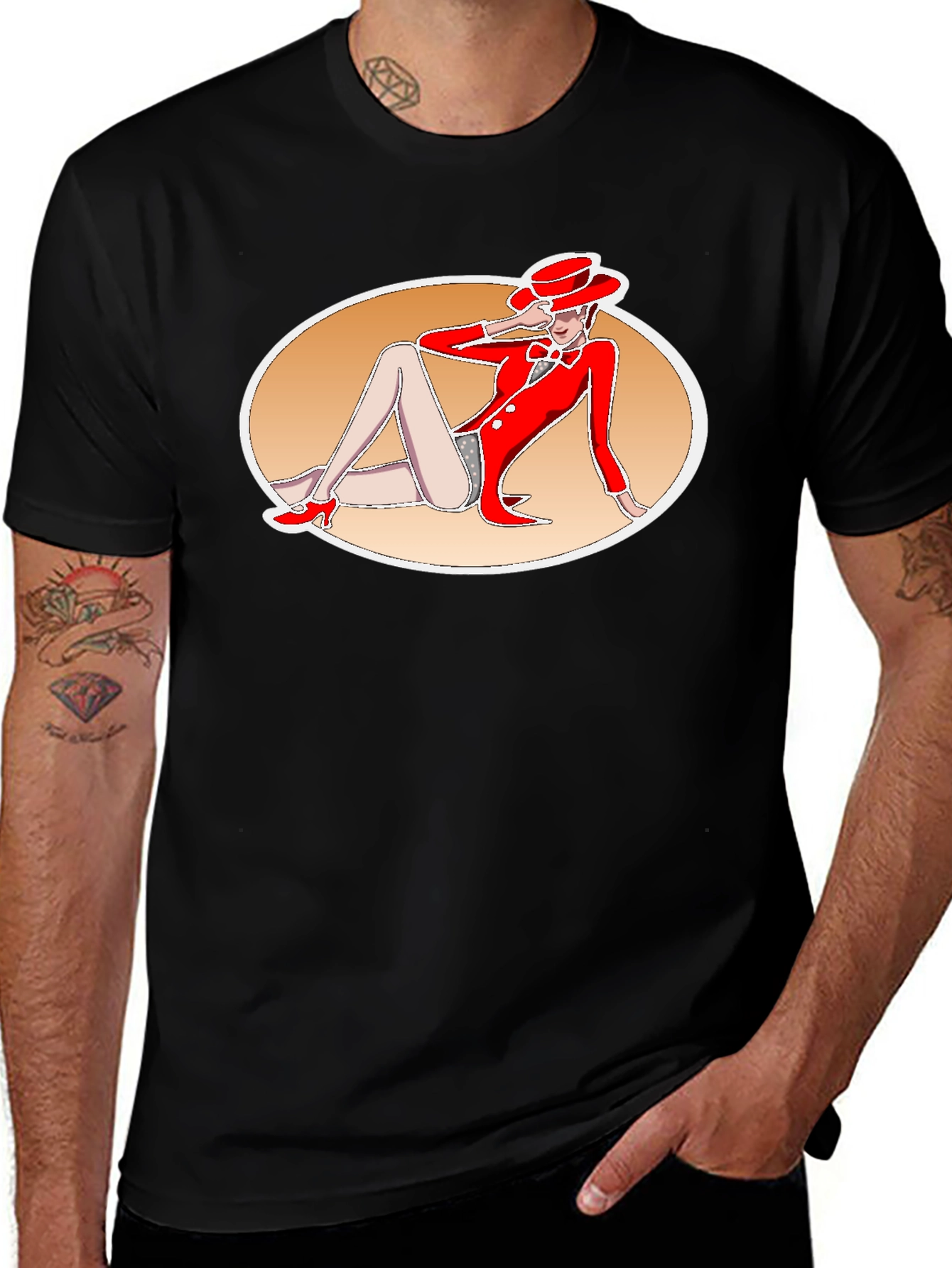 Variant 13 of Retro Showgirl Graphic Tee - Black Cotton Casual