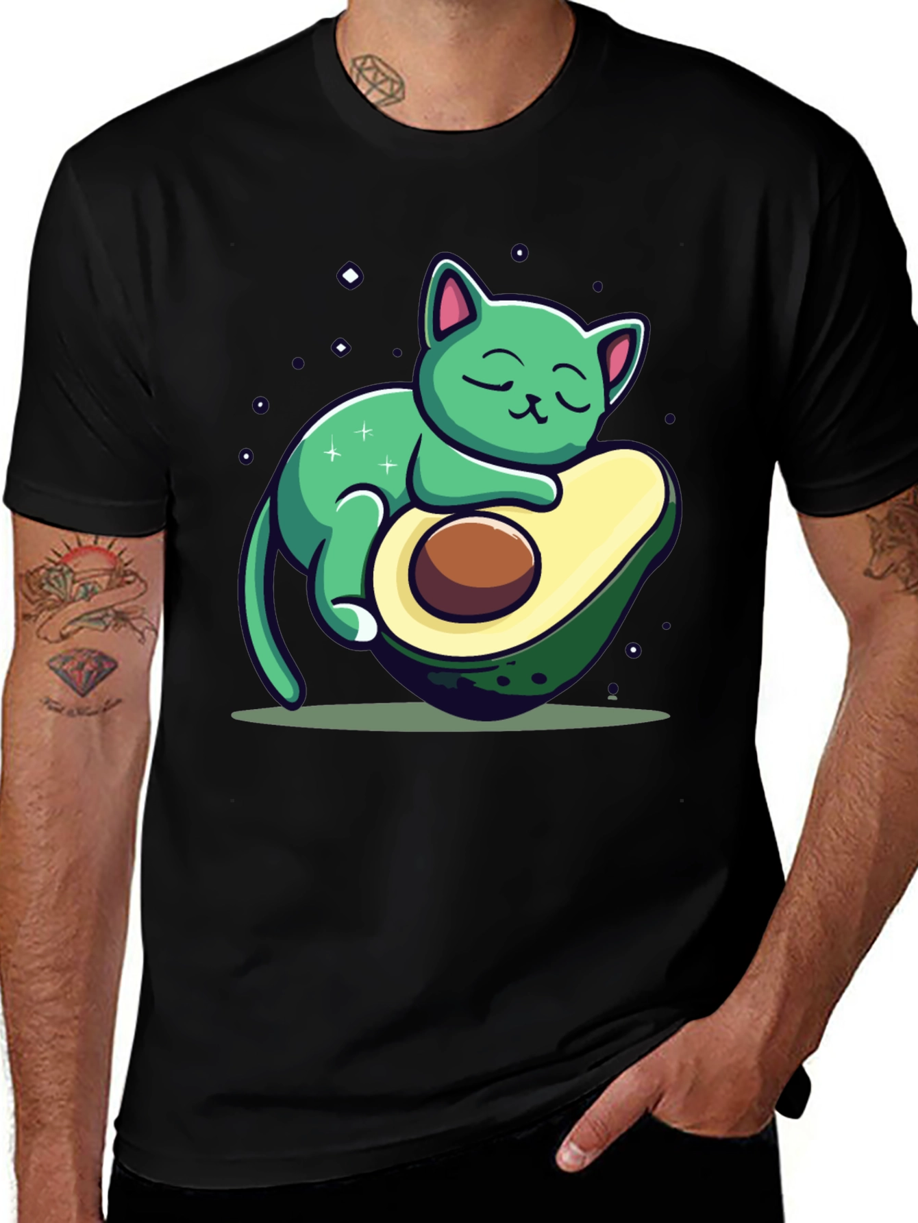 Variant 12 of Cute Avocado Cat Graphic T-Shirt - Black