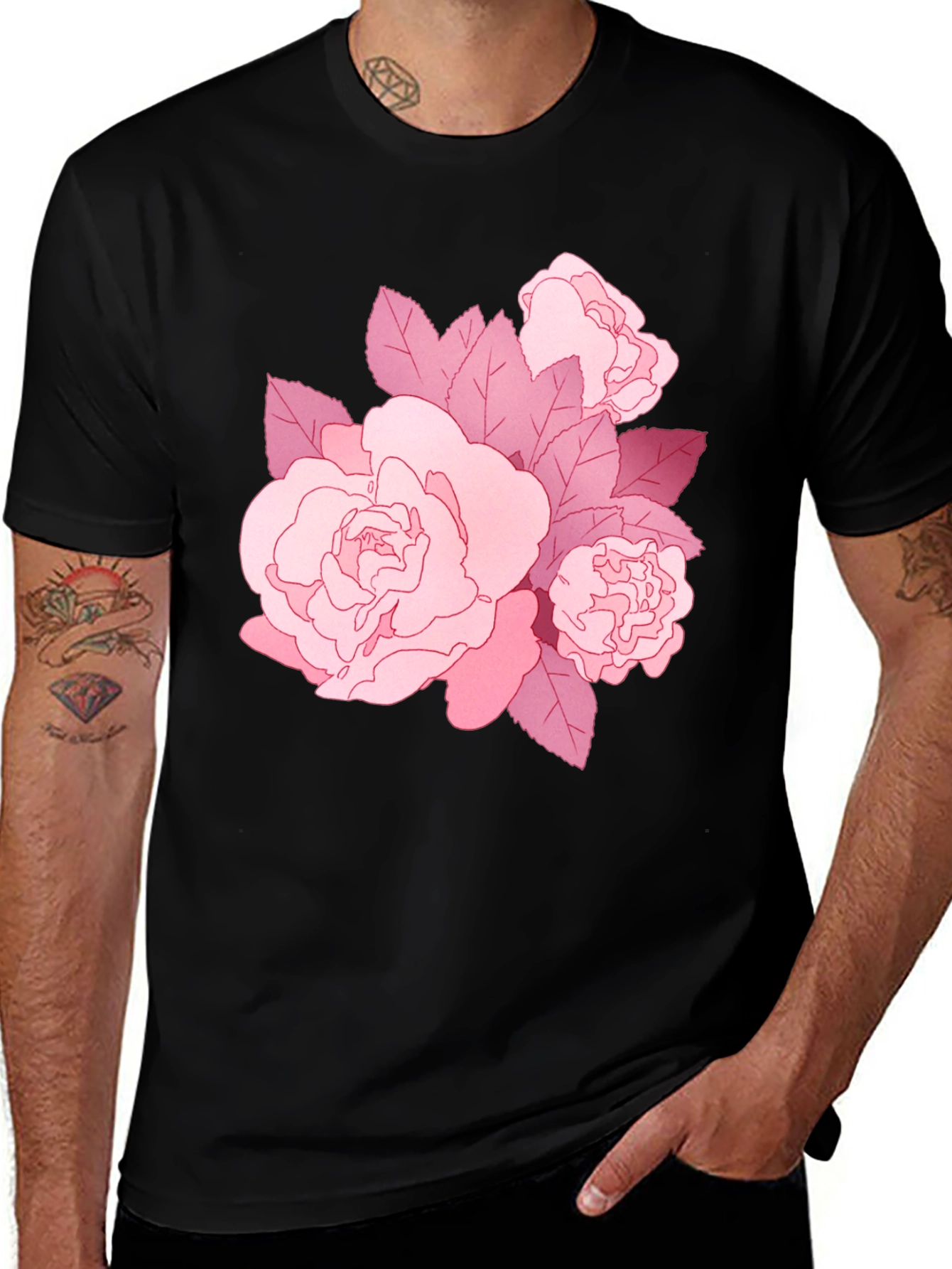 Variant 21 of Floral Graphic Tee - Stylish Pink Rose Design