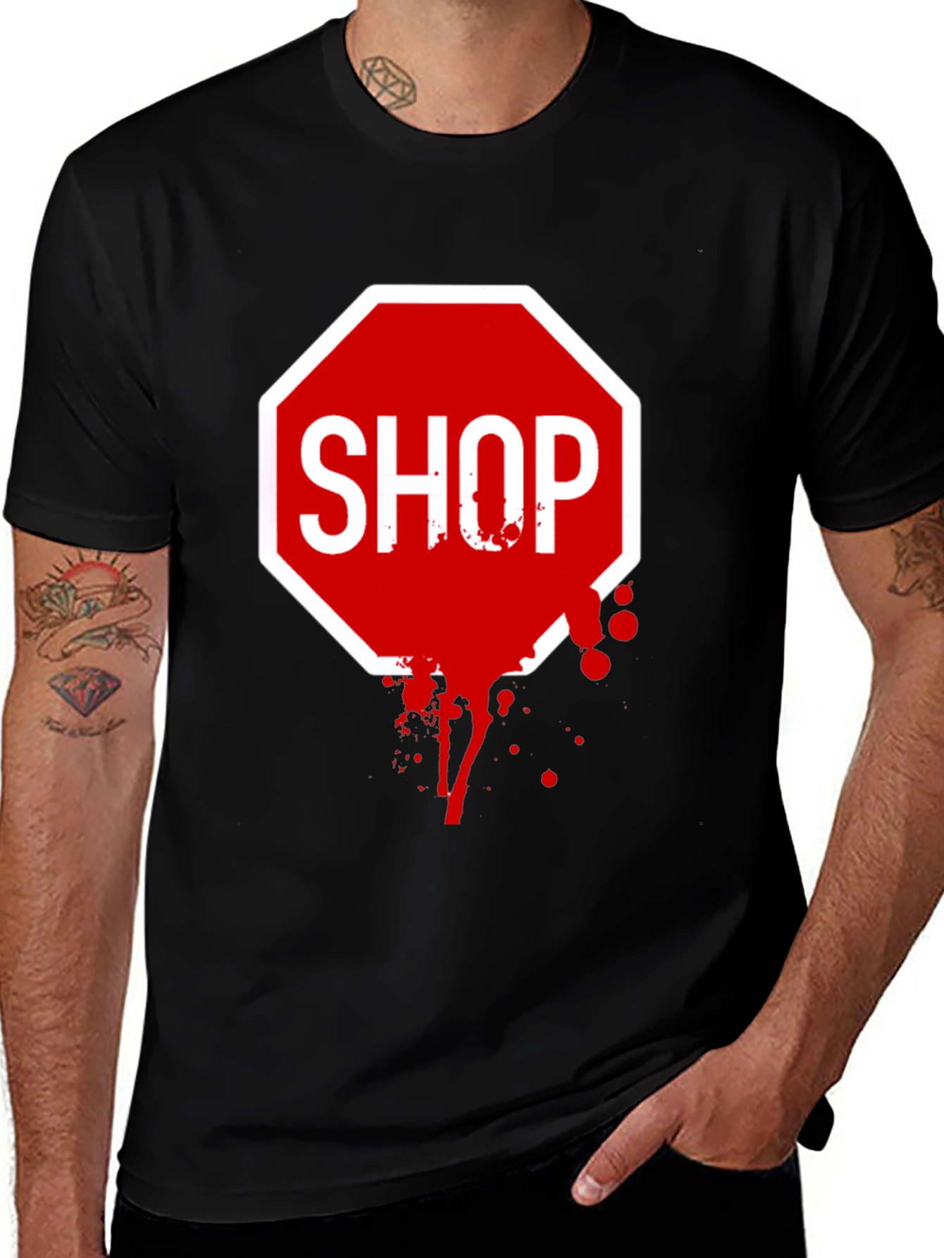 Variant 24 of Shop Stop Sign Graphic Tee - Modern Style