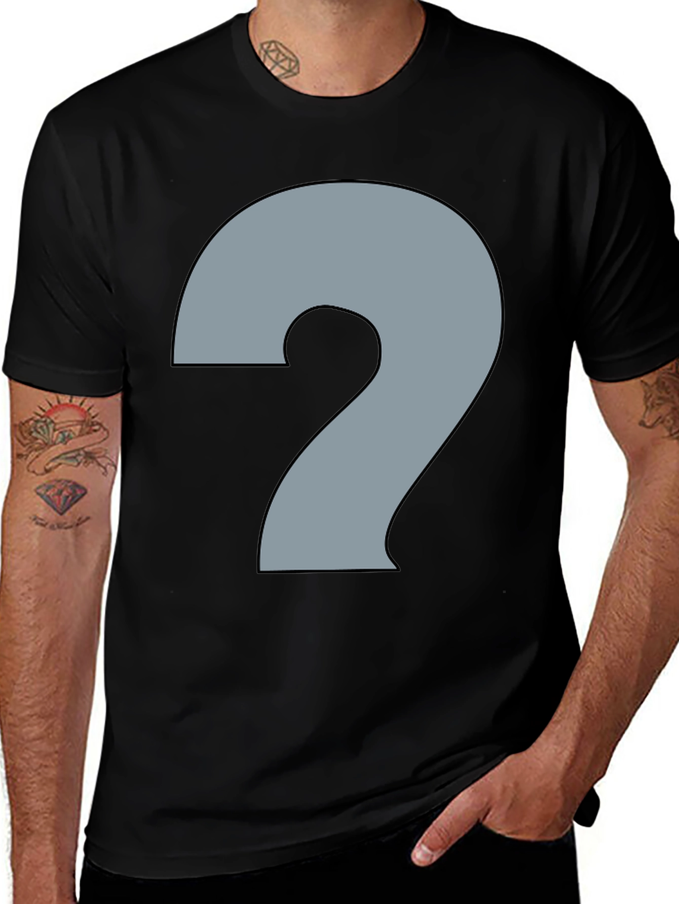 Variant 26 of Men's Black T-Shirt with Question Mark Graphic