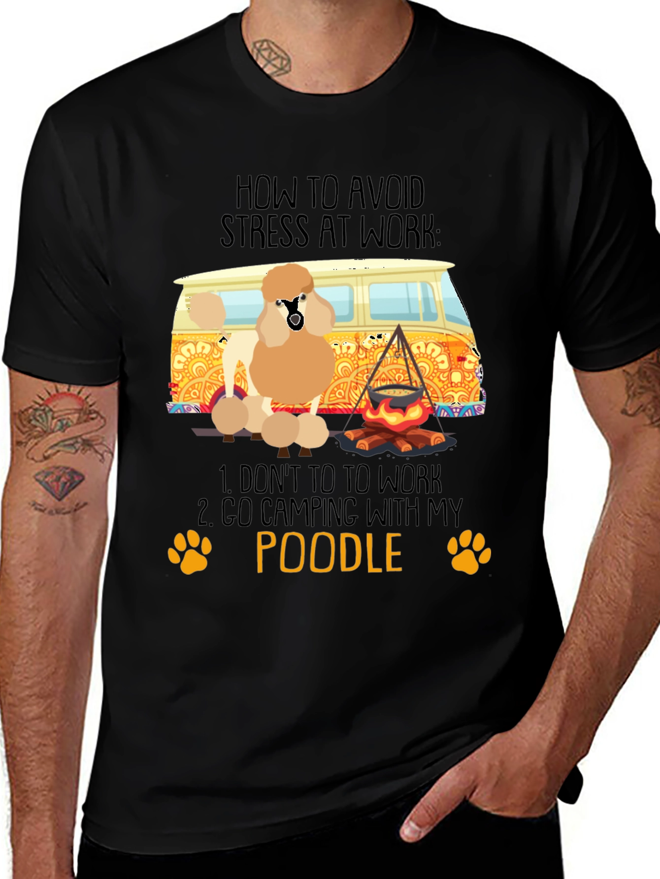Variant 4 of Avoid Stress Poodle Camping Graphic Tee