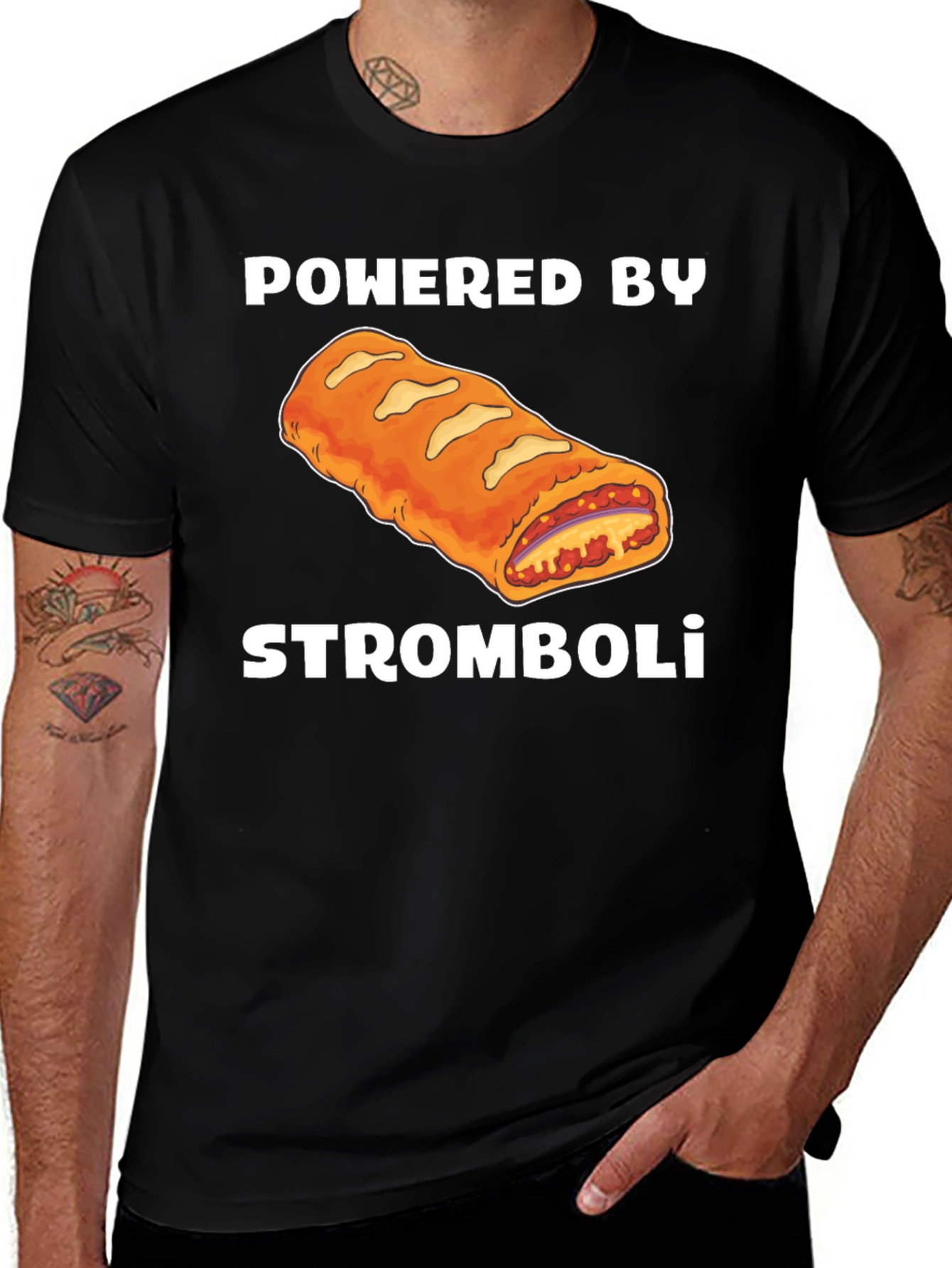 Powered by Stromboli T-Shirt - Funny Foodie Tee