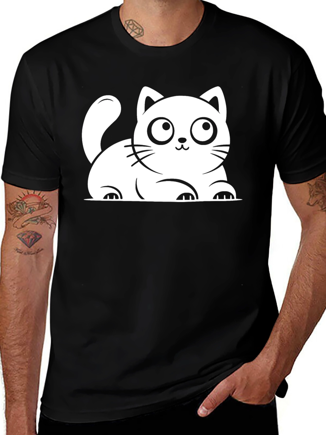 Variant 29 of Cute Cartoon Cat Graphic Tee - Black
