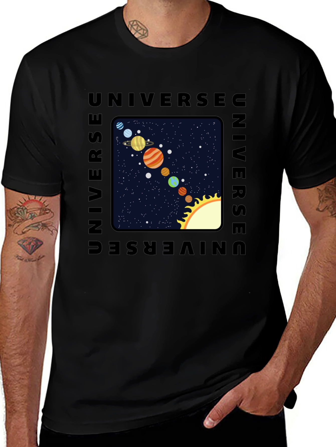 Variant 15 of Universe Planets Graphic Tee - Black Cotton Blend