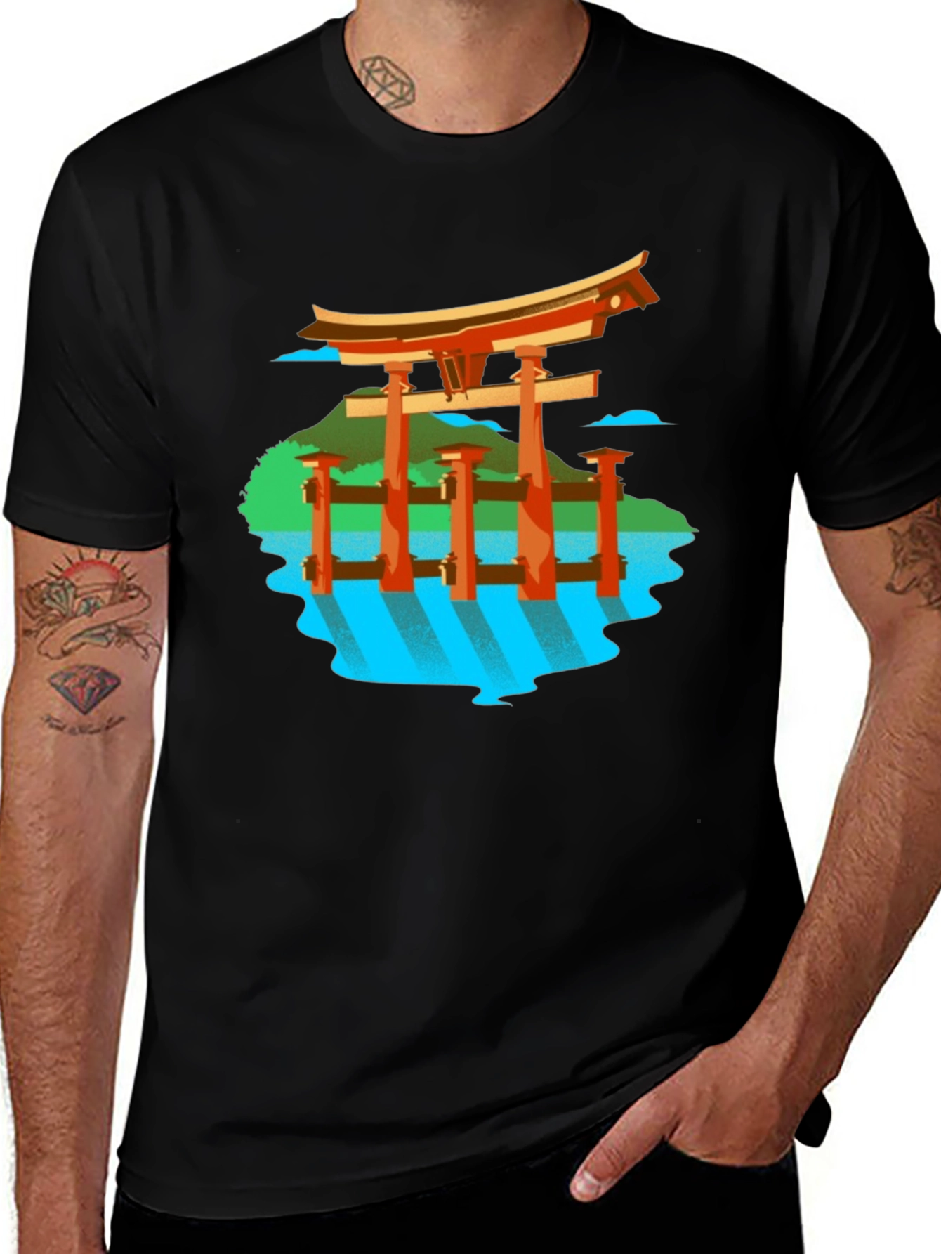 Variant 5 of Japanese Torii Gate Graphic Tee - Black