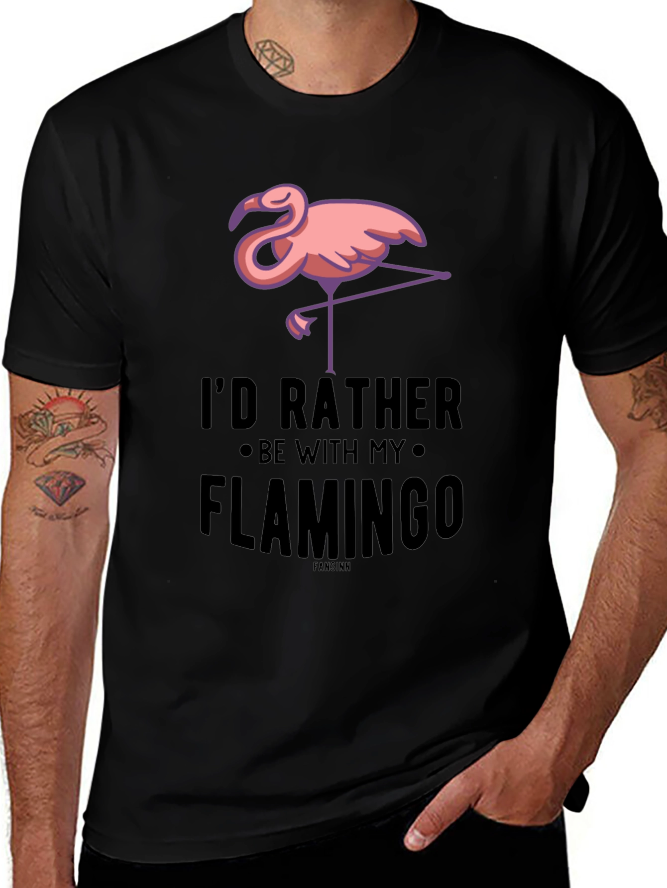 Variant 15 of Funny Flamingo Graphic T-Shirt - I'd Rather Be With My Flamingo