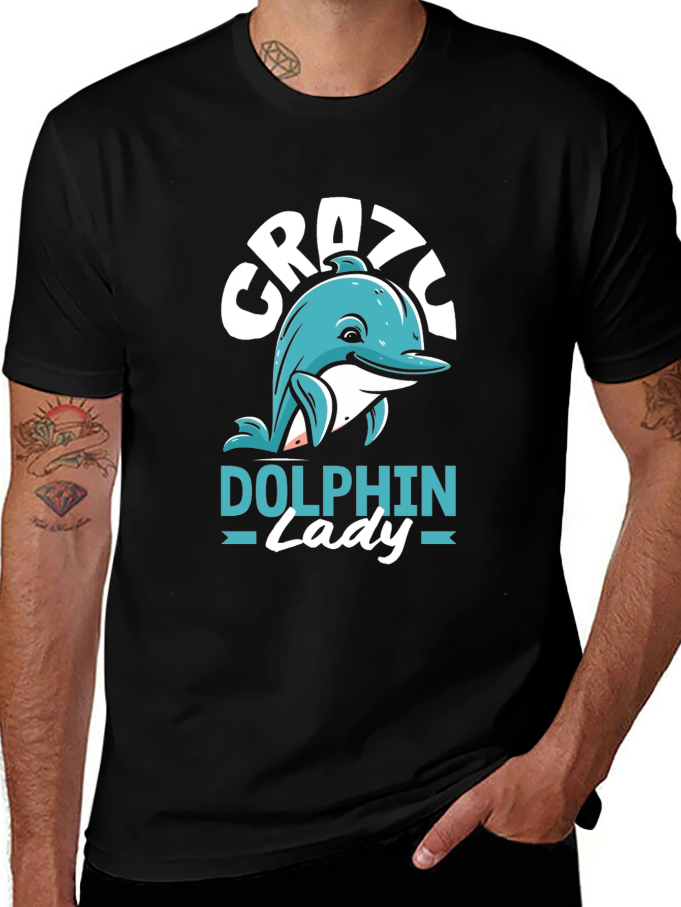 Variant 23 of Crazy Dolphin Lady T-Shirt - Black