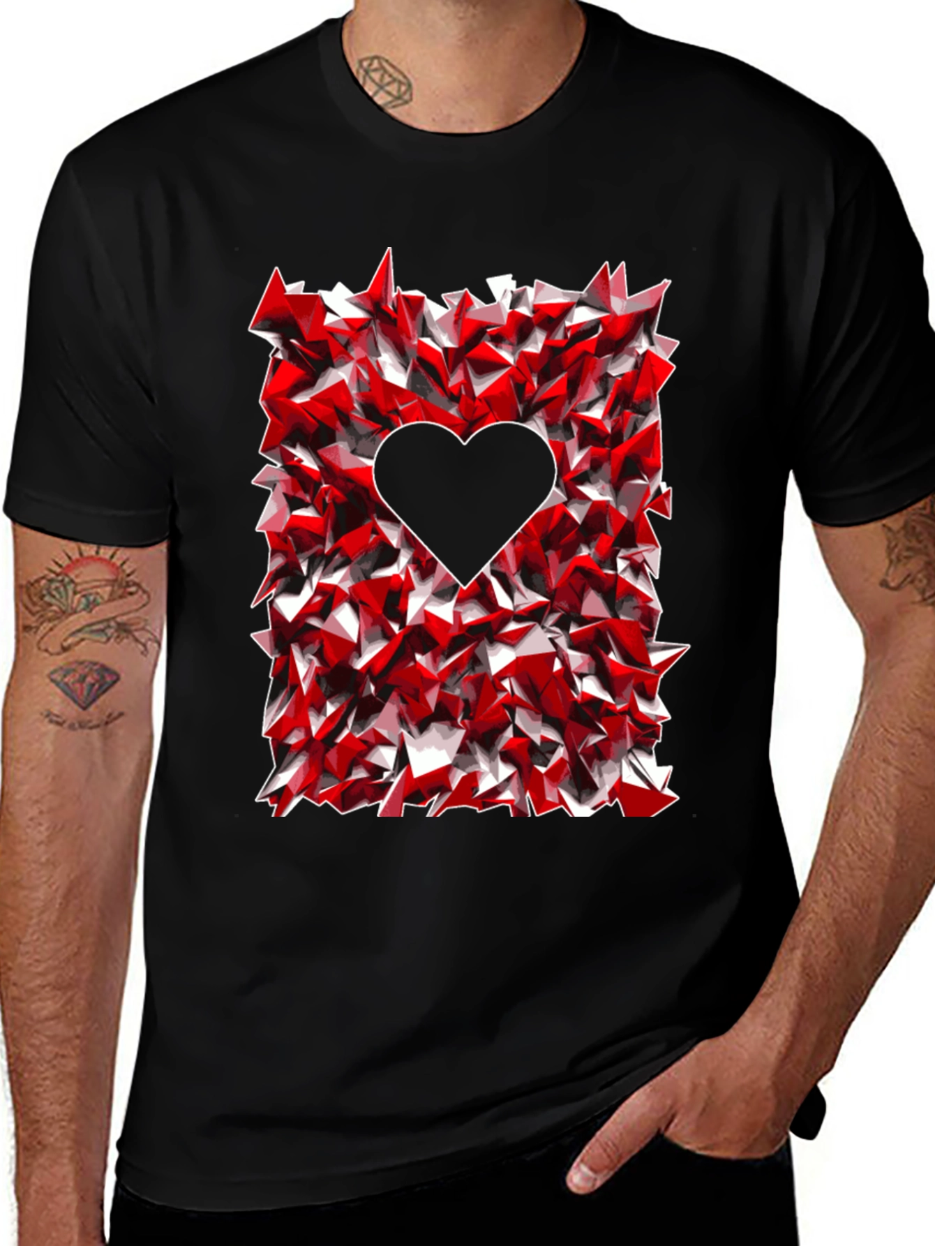 Variant 16 of Geometric Heart Graphic Tee - Black