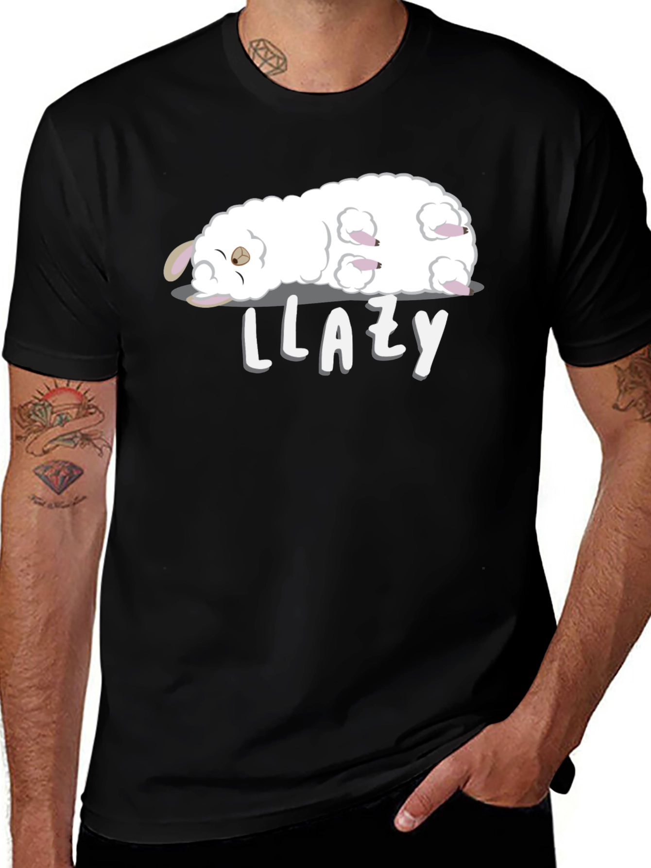 Variant 25 of Llazy Llama Black T-Shirt - Cute Cartoon Graphic Tee