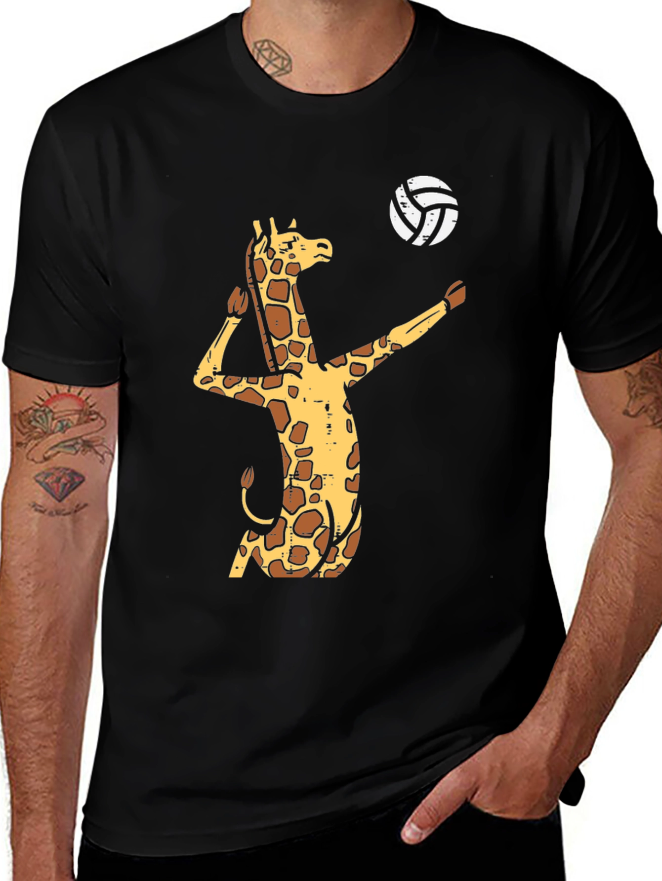 Variant 14 of Giraffe Volleyball Graphic T-Shirt - Funny Animal Tee