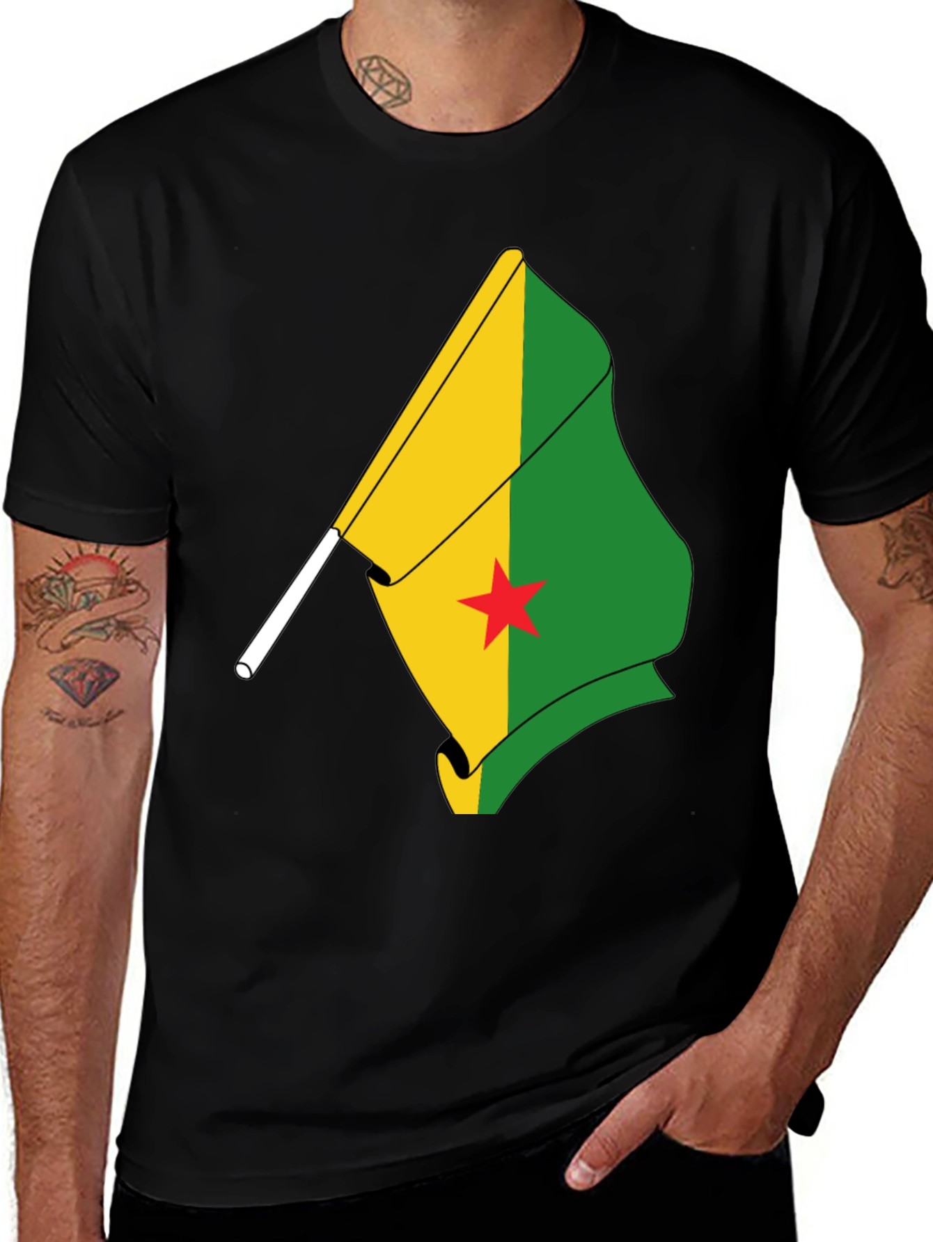 Variant 7 of French Guiana Flag T-Shirt - Black