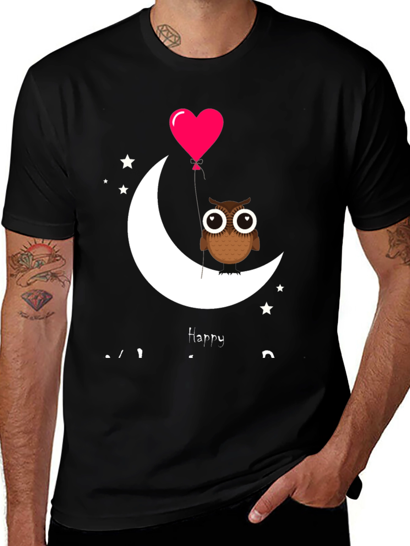 Variant 25 of Owl on Moon with Heart Balloon Graphic Tee