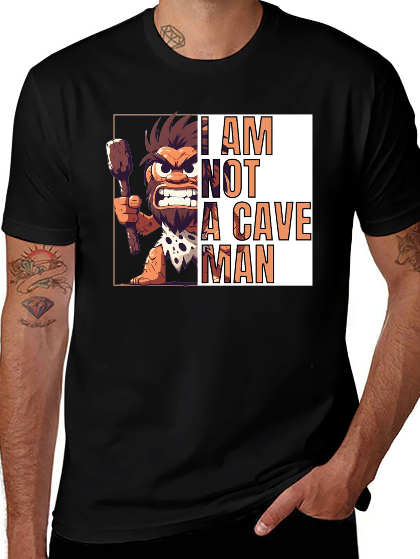 Variant 22 of I Am Not A Caveman Graphic Tee - Black Cotton T-Shirt