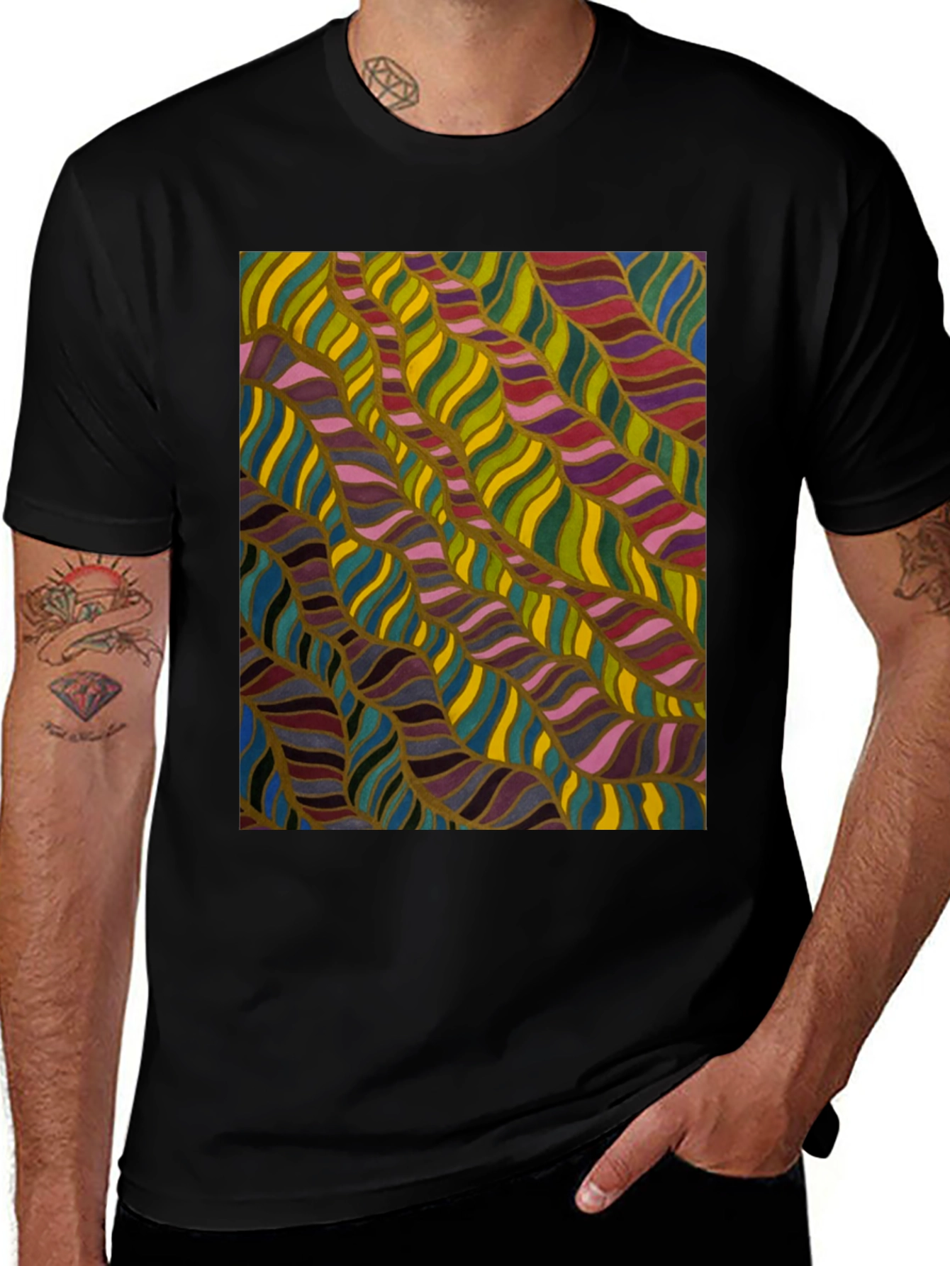 Variant 27 of Abstract Wavy Lines Graphic Tee - Unique Casual Wear
