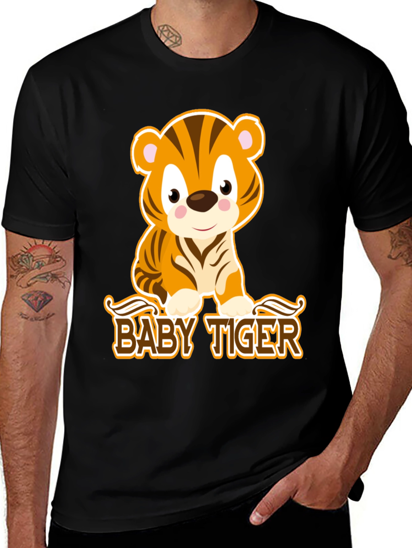 Black Cute Baby Tiger Graphic Tee - Black main image