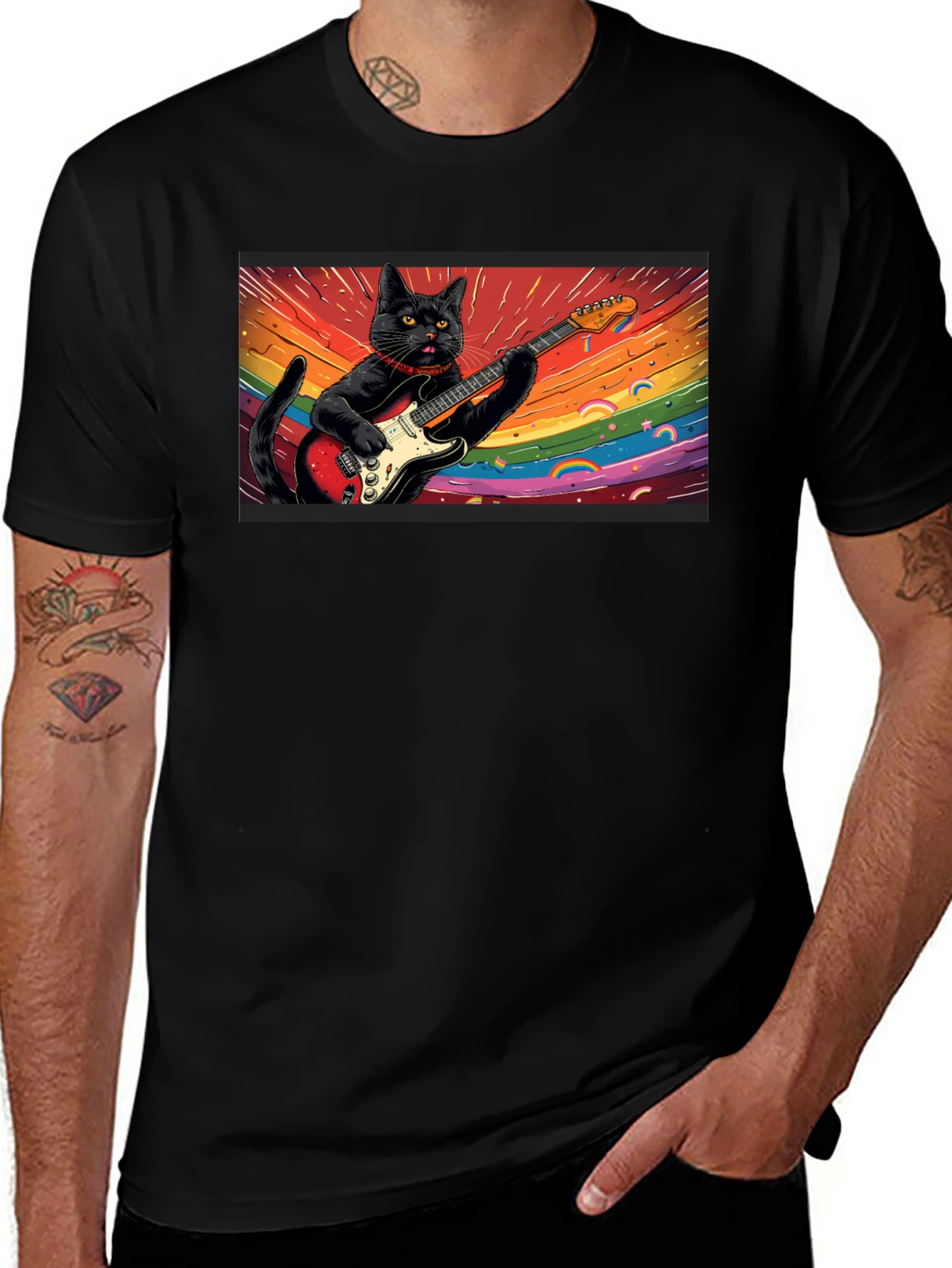 Variant 18 of Cool Cat Guitarist T-Shirt - Black