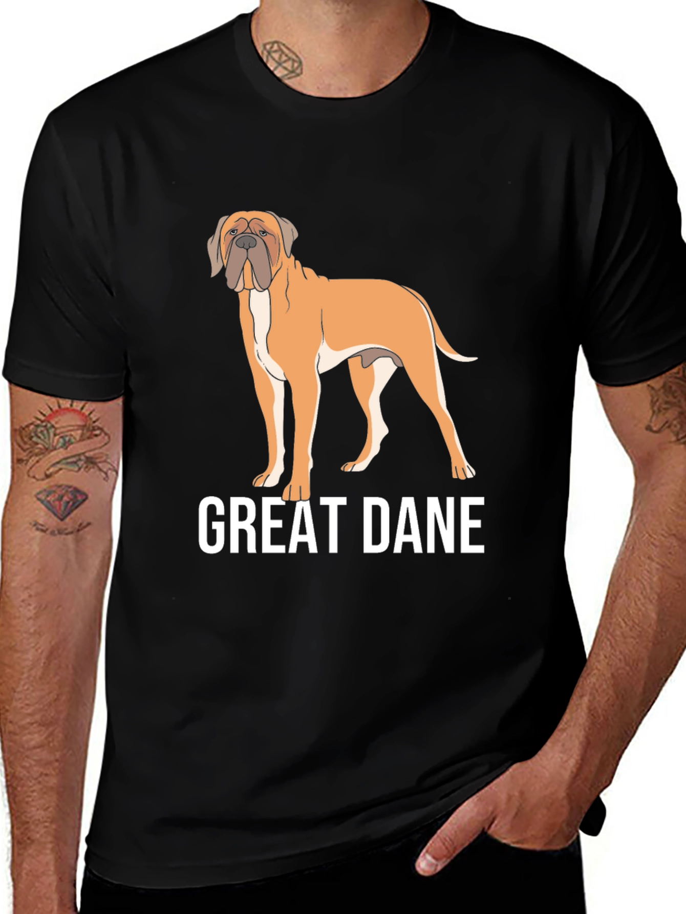 Great Dane Dog Graphic Print Black T-Shirt