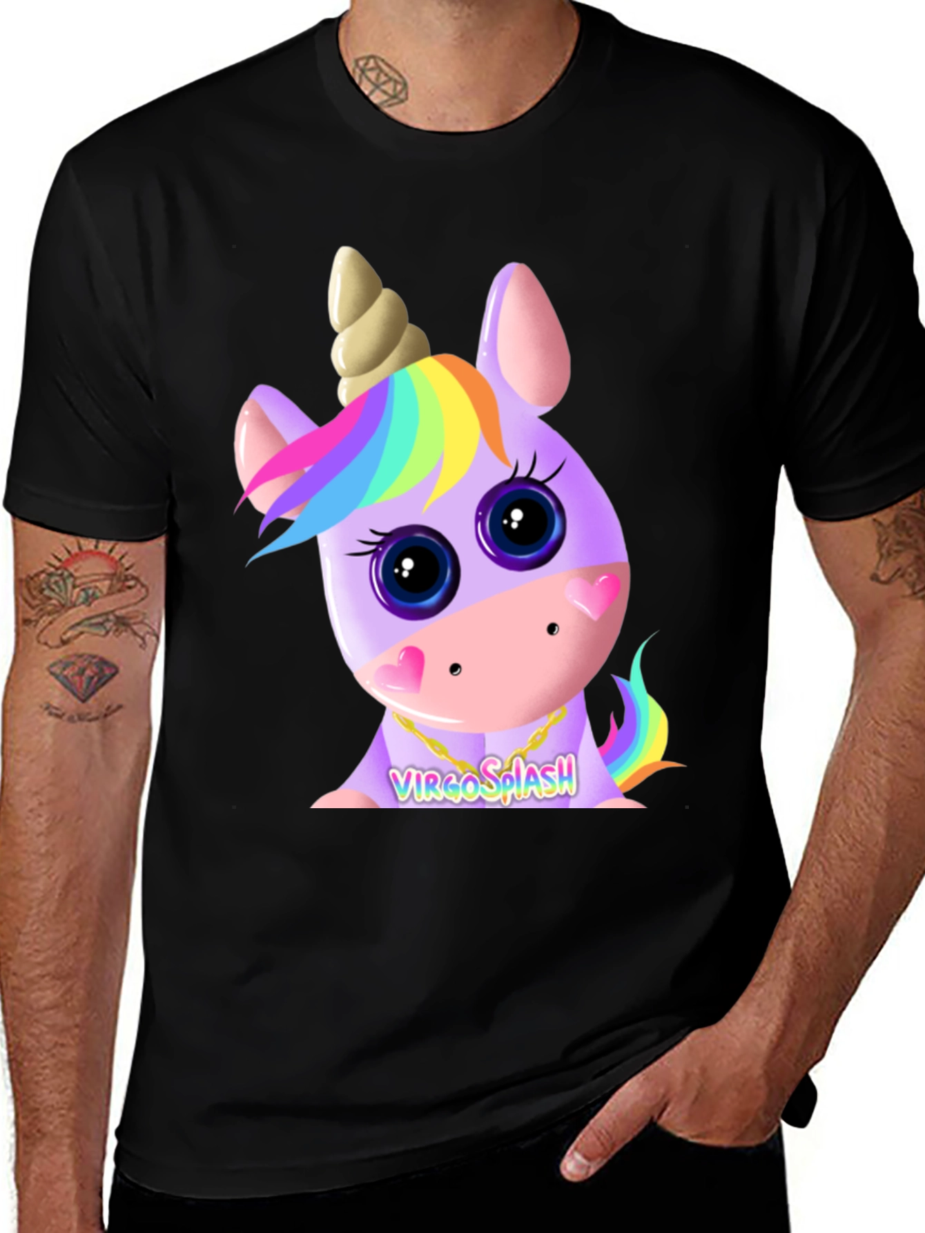 Variant 8 of Virgo Splash Unicorn Black T-Shirt