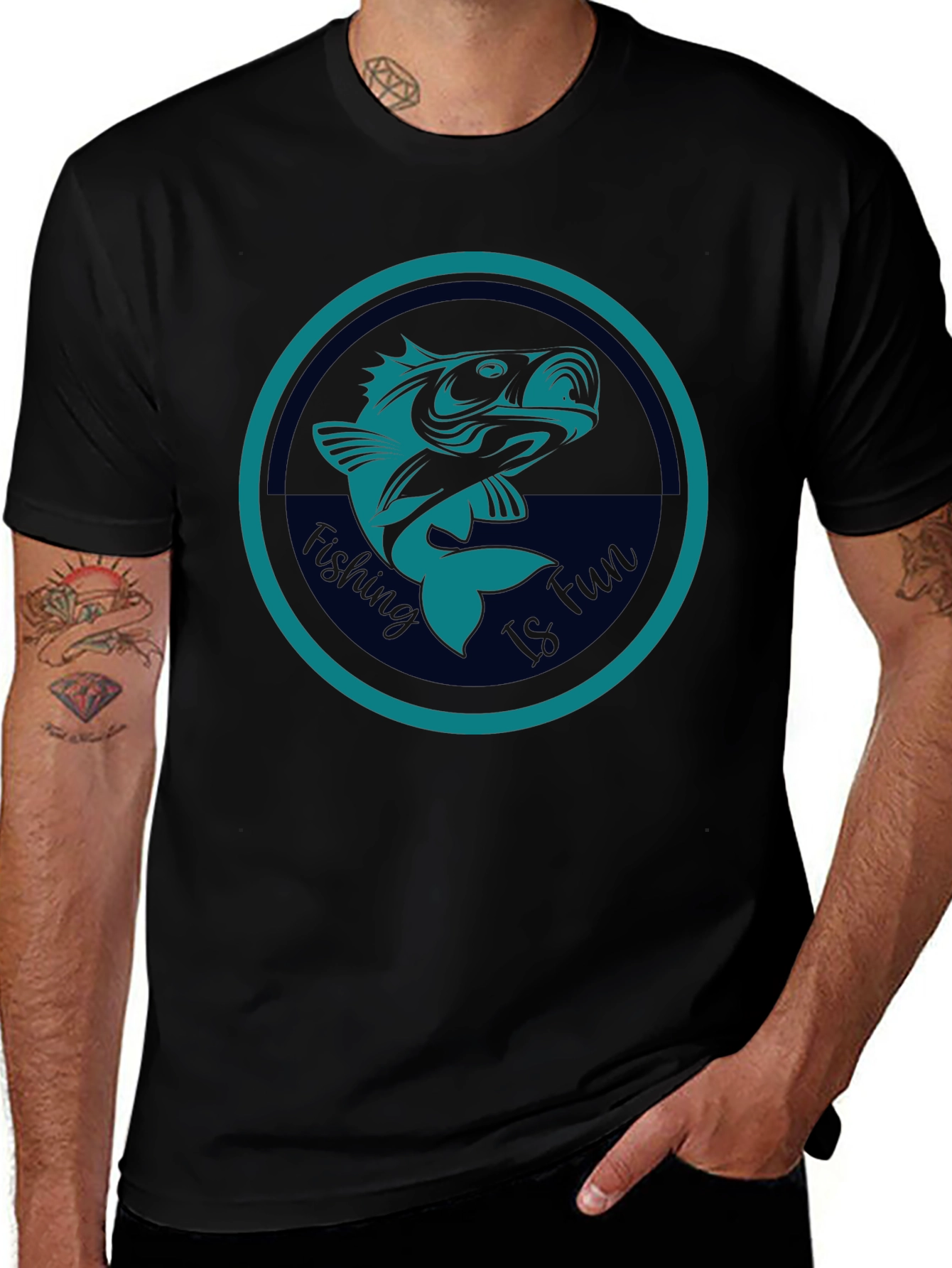 Fishing Is Fun Graphic Tee - Black Cotton T-Shirt
