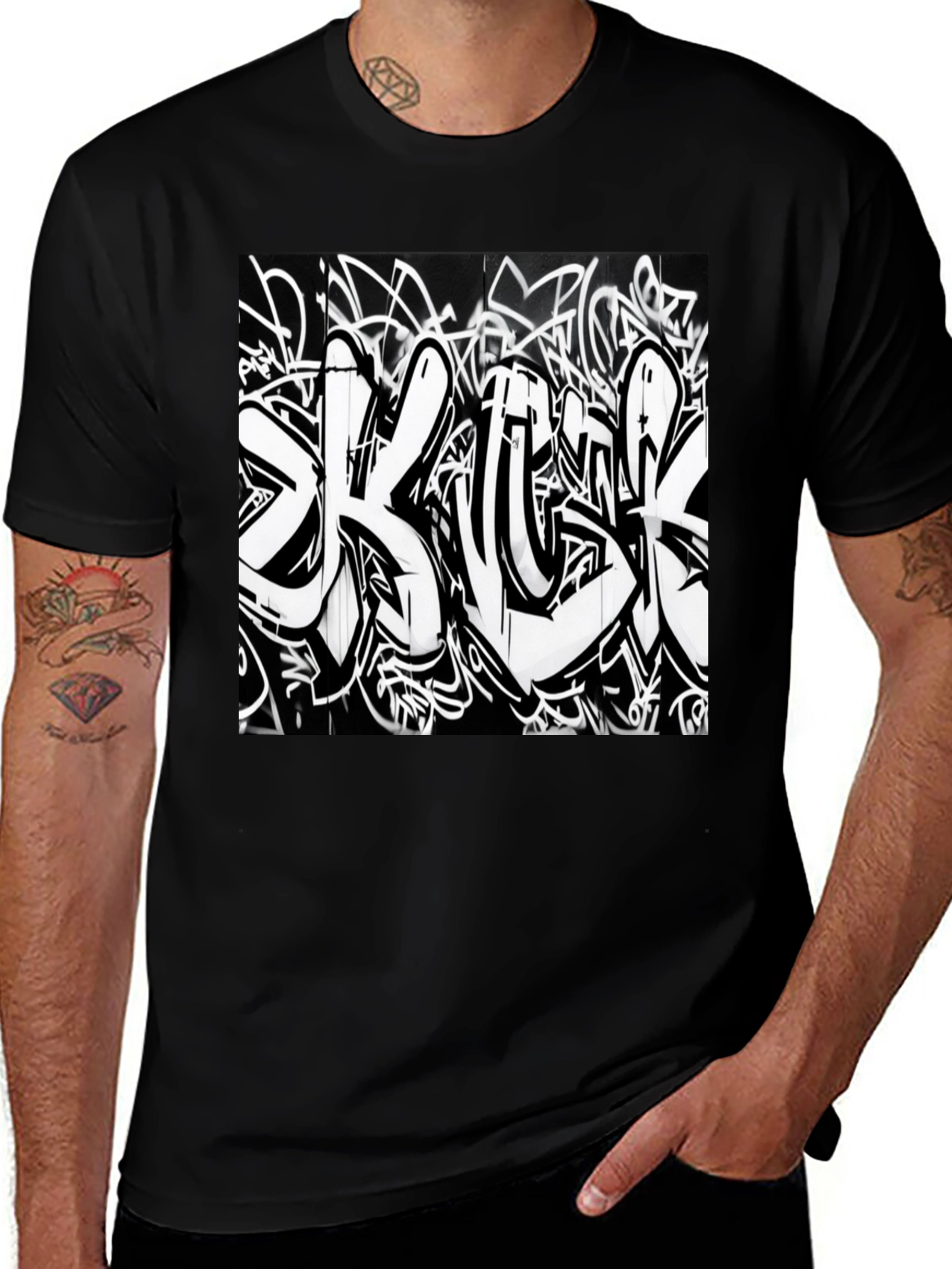Variant 9 of Black T-Shirt with Graffiti Print