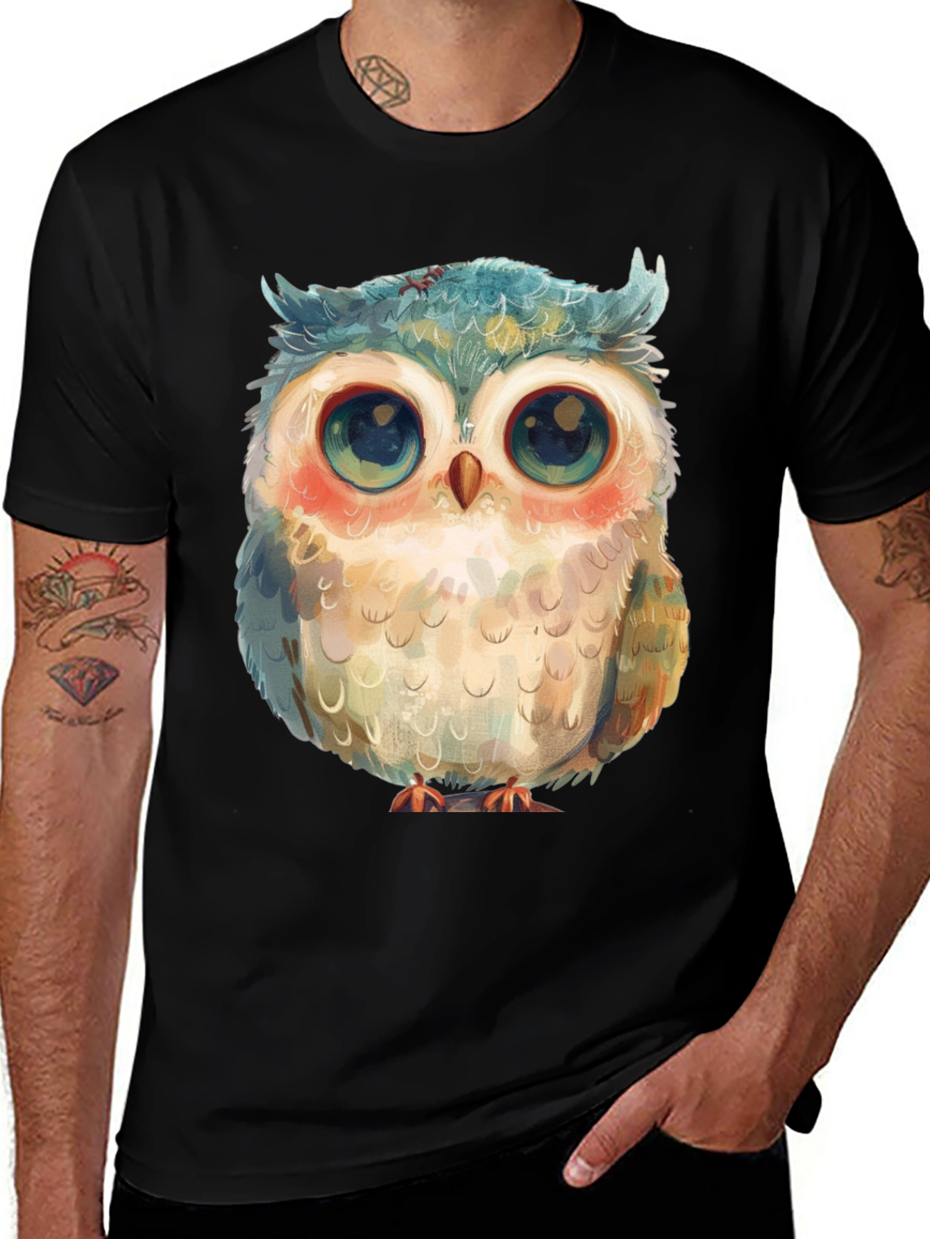 Variant 5 of Cute Owl Graphic Tee - Black