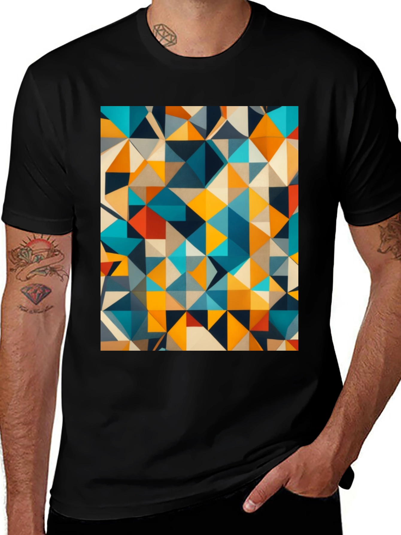 Variant 15 of Abstract Geometric Triangle Pattern Black T-Shirt