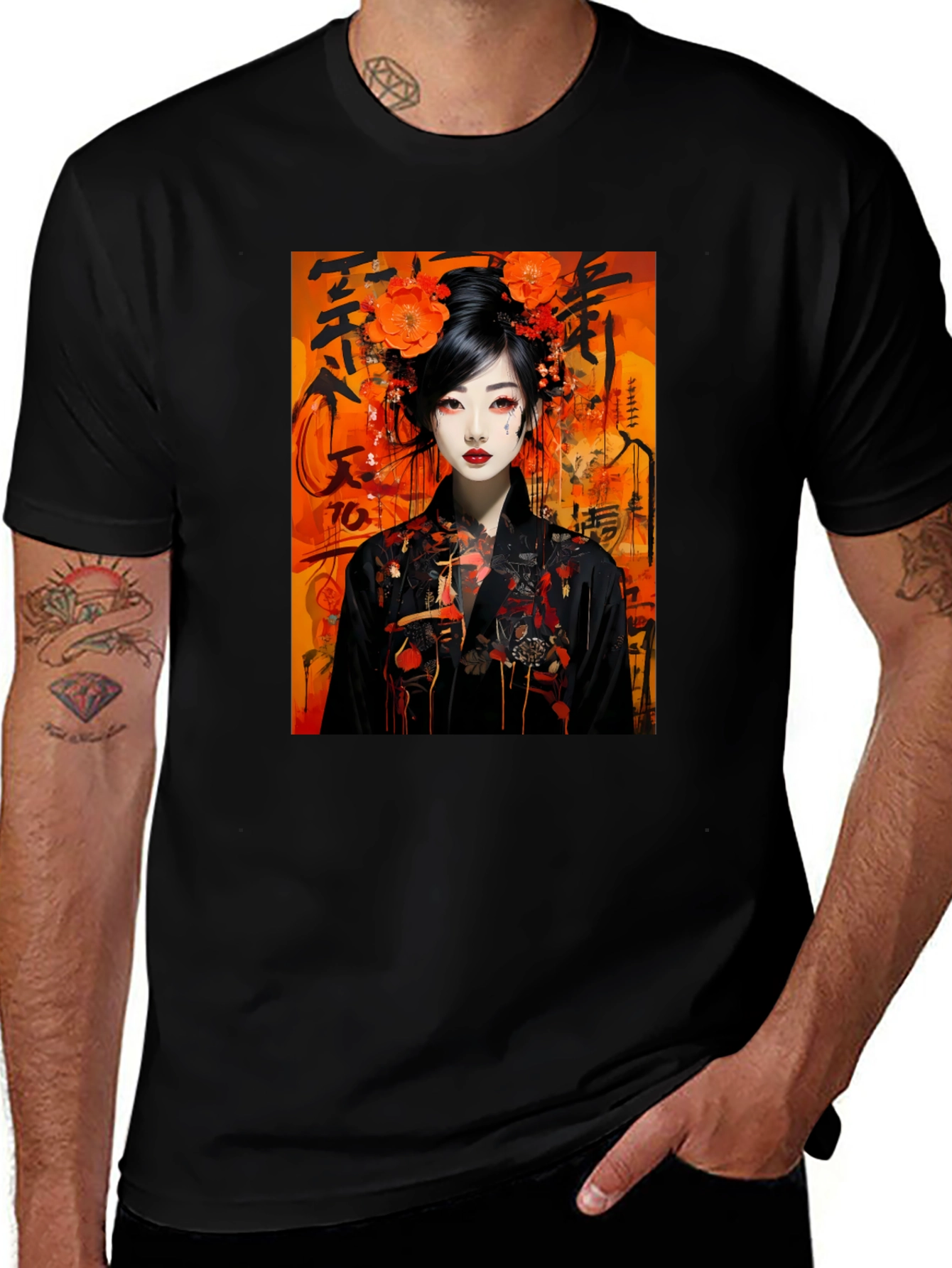 Variant 12 of Japanese Geisha T-Shirt - Artistic Black Tee
