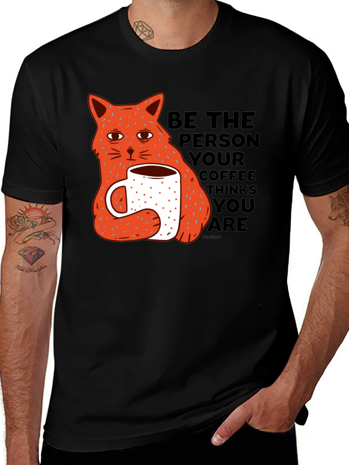 Cat Coffee Lover Graphic Tee - Unisex Black T-Shirt