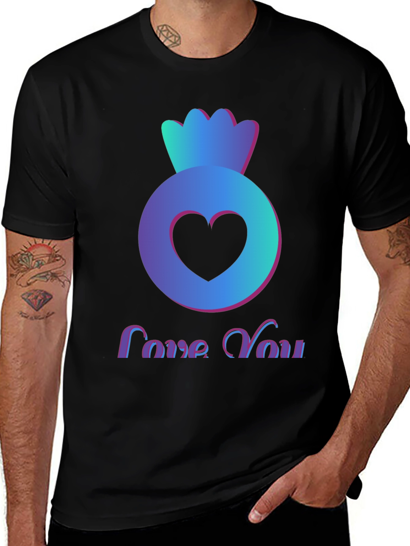Variant 27 of Love You Heart Candy Black T-Shirt