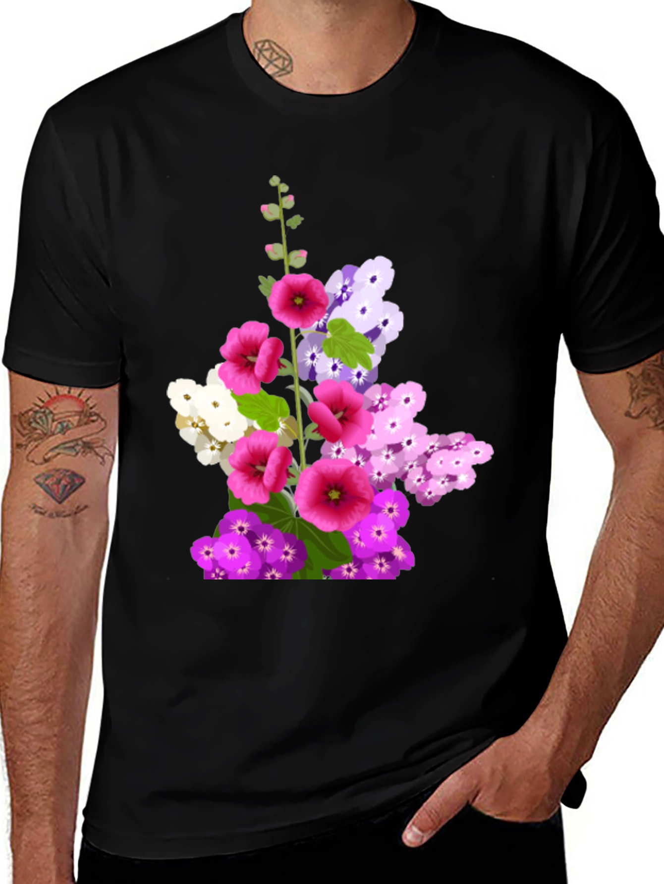 Variant 18 of Floral Graphic Tee - Black Cotton T-Shirt