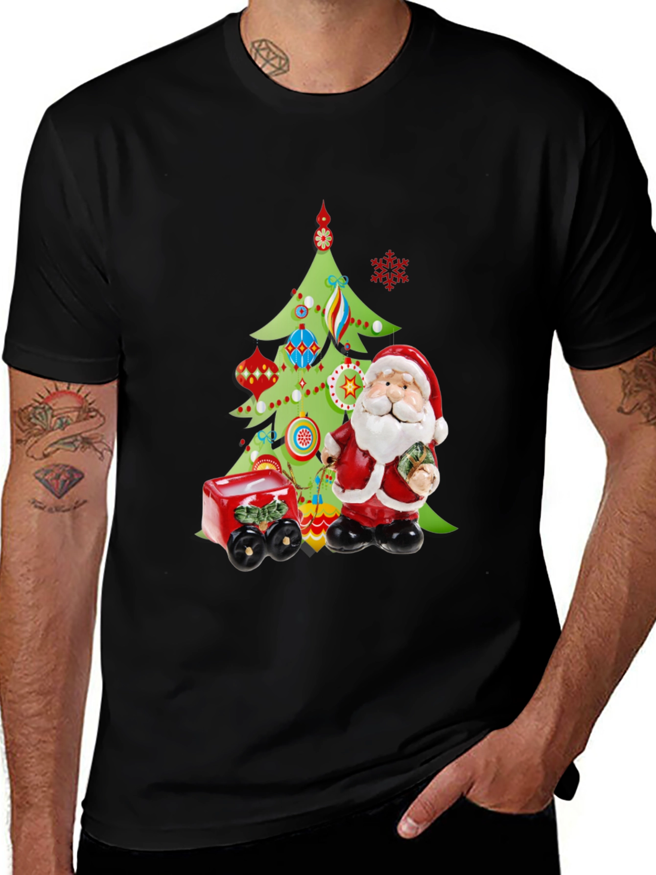 Festive Christmas Tree & Santa T-Shirt