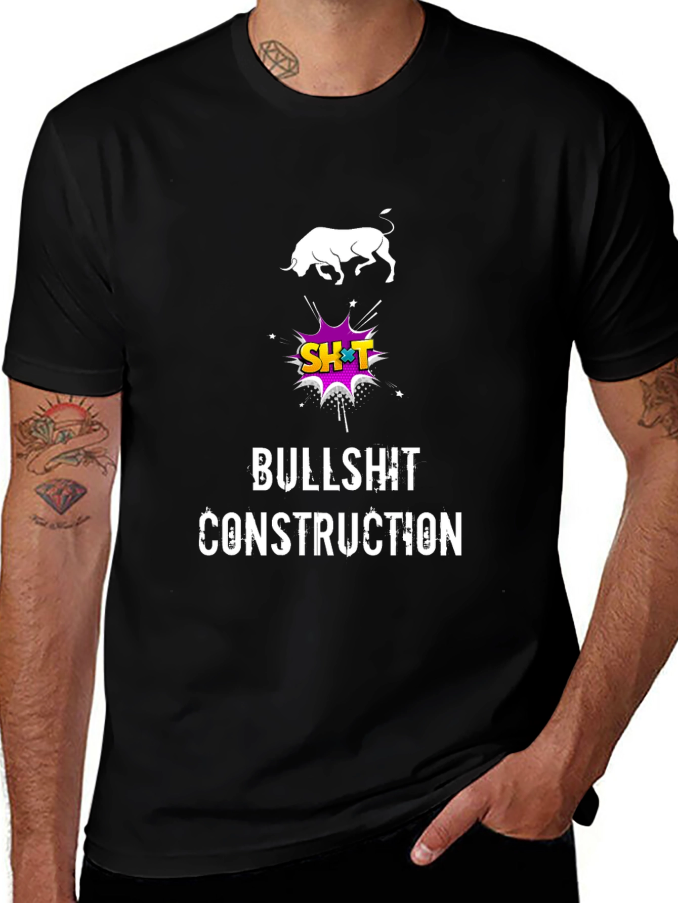 Bullshit Construction Graphic Tee - Black Cotton T-Shirt