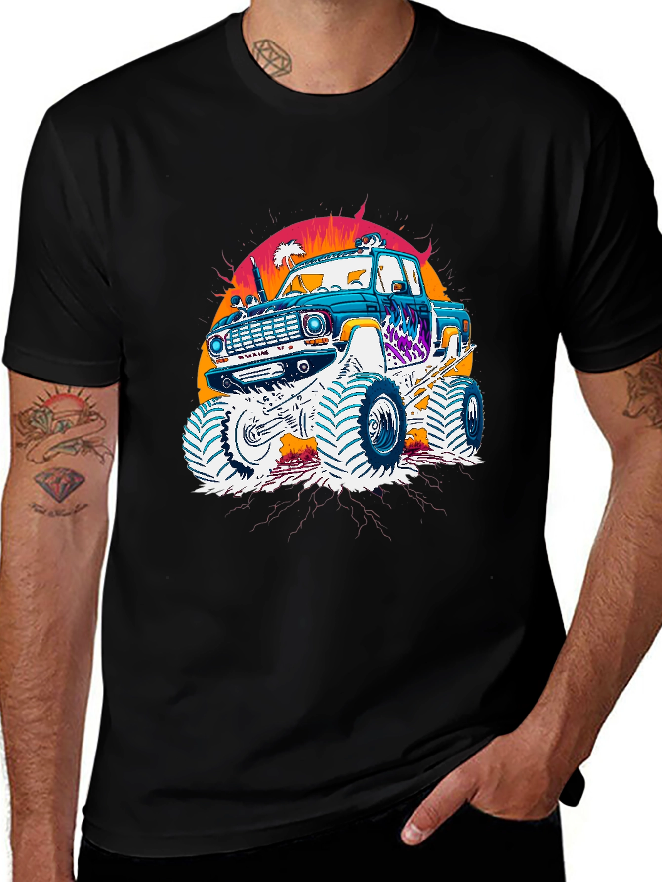 Variant 3 of Monster Truck Graphic Tee - Retro Sunset Design