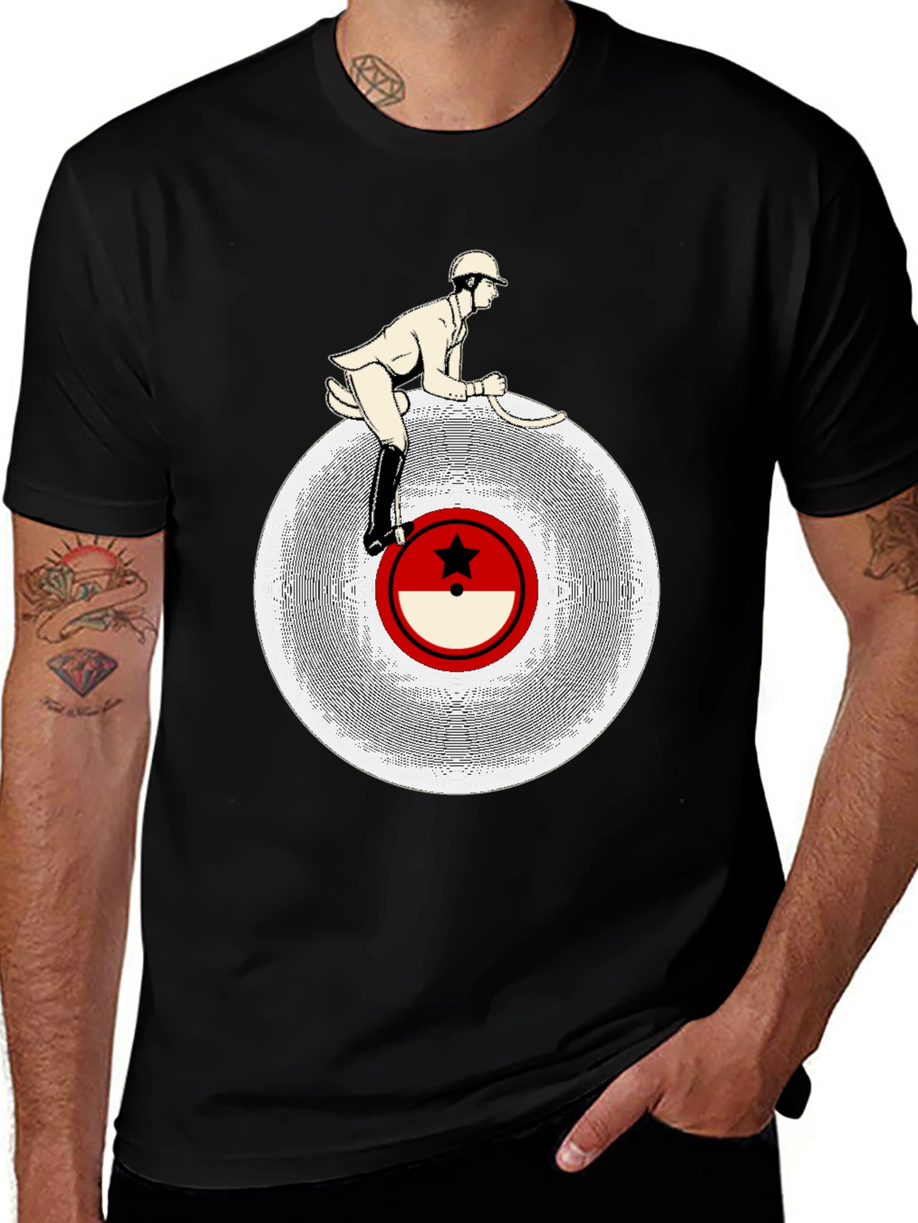Variant 9 of Equestrian Polo Player Graphic Tee - Black Cotton T-Shirt