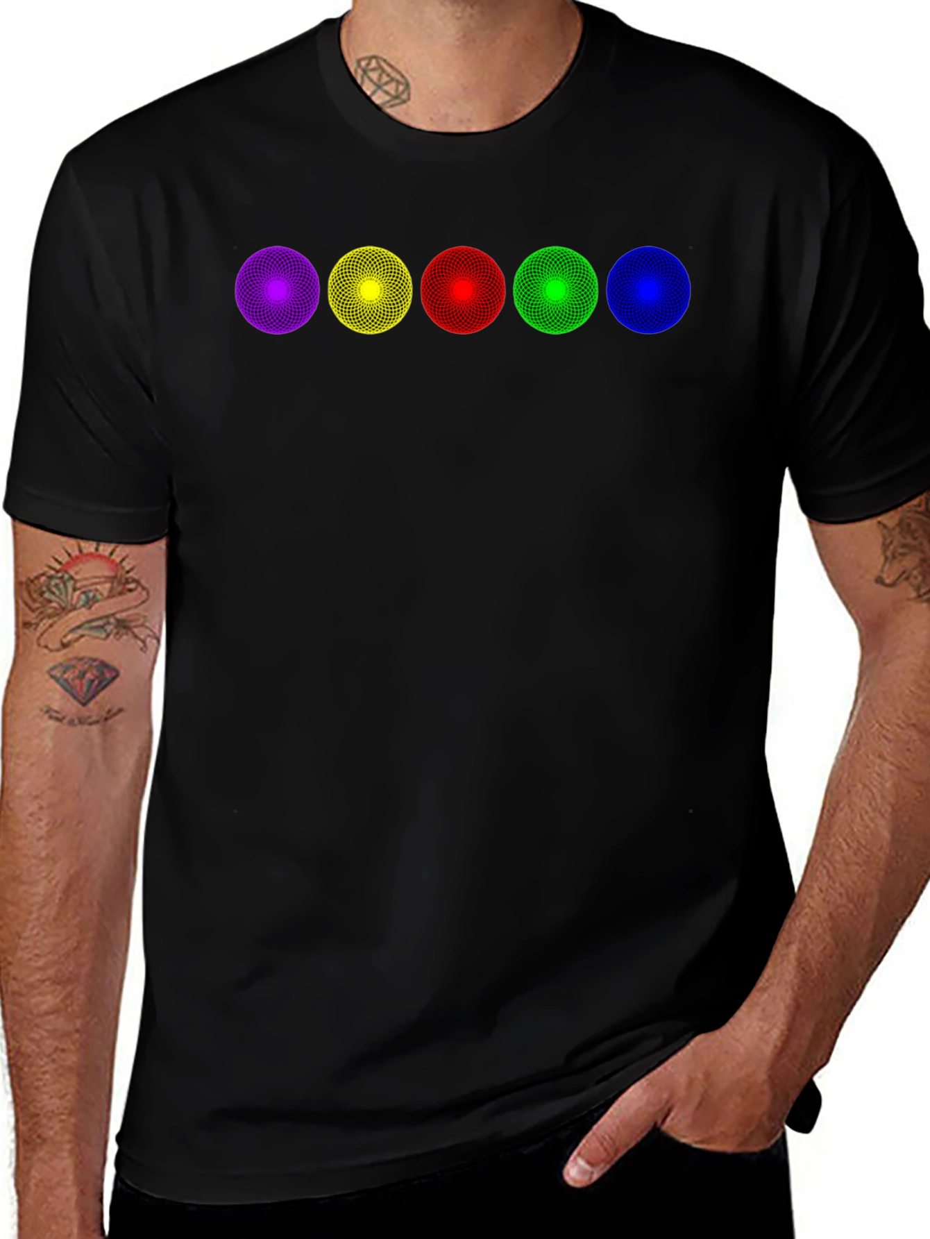 Rainbow Dot T-Shirt - Black Cotton Blend - Modern Design