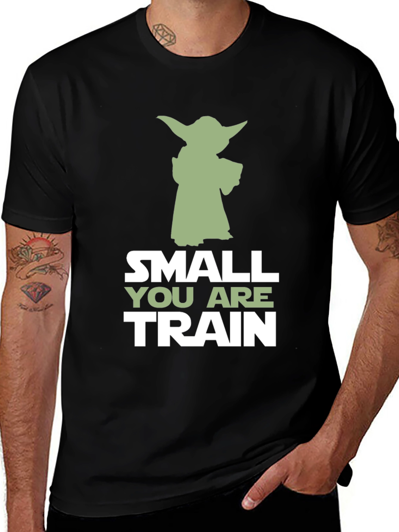 Small You Are Train Yoda Graphic Tee - Black Cotton T-Shirt