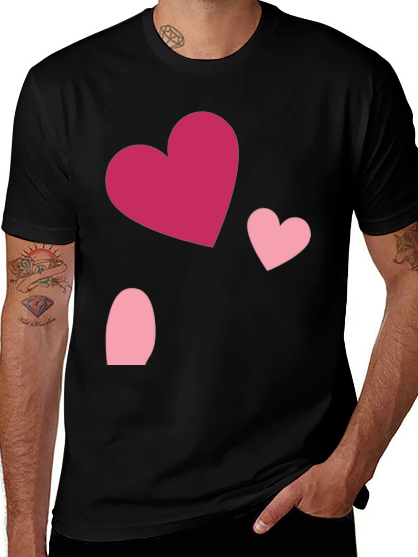 Variant 7 of Heart Pattern Black Casual T-Shirt